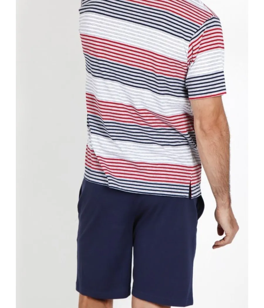 Pijama verano hombre Admas Navy rayas bolsillos algodón