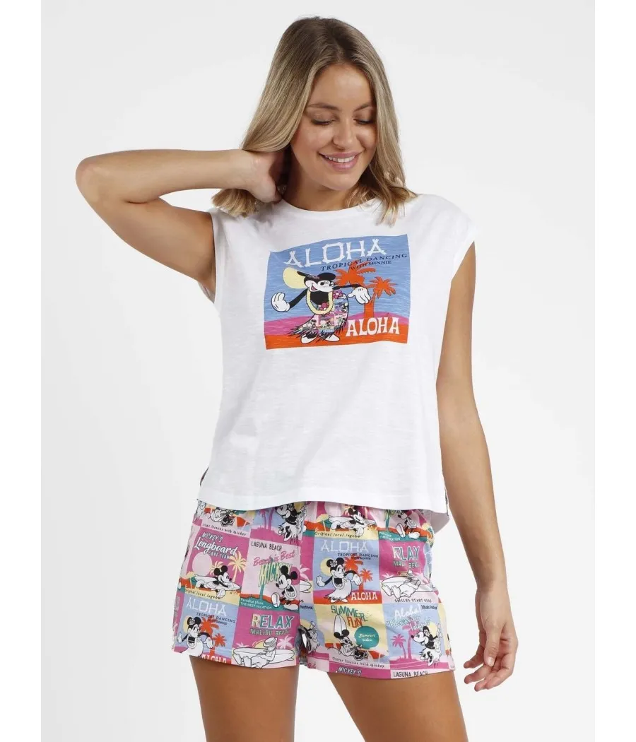 Pijama verano mujer Disney Aloha Friends algodón