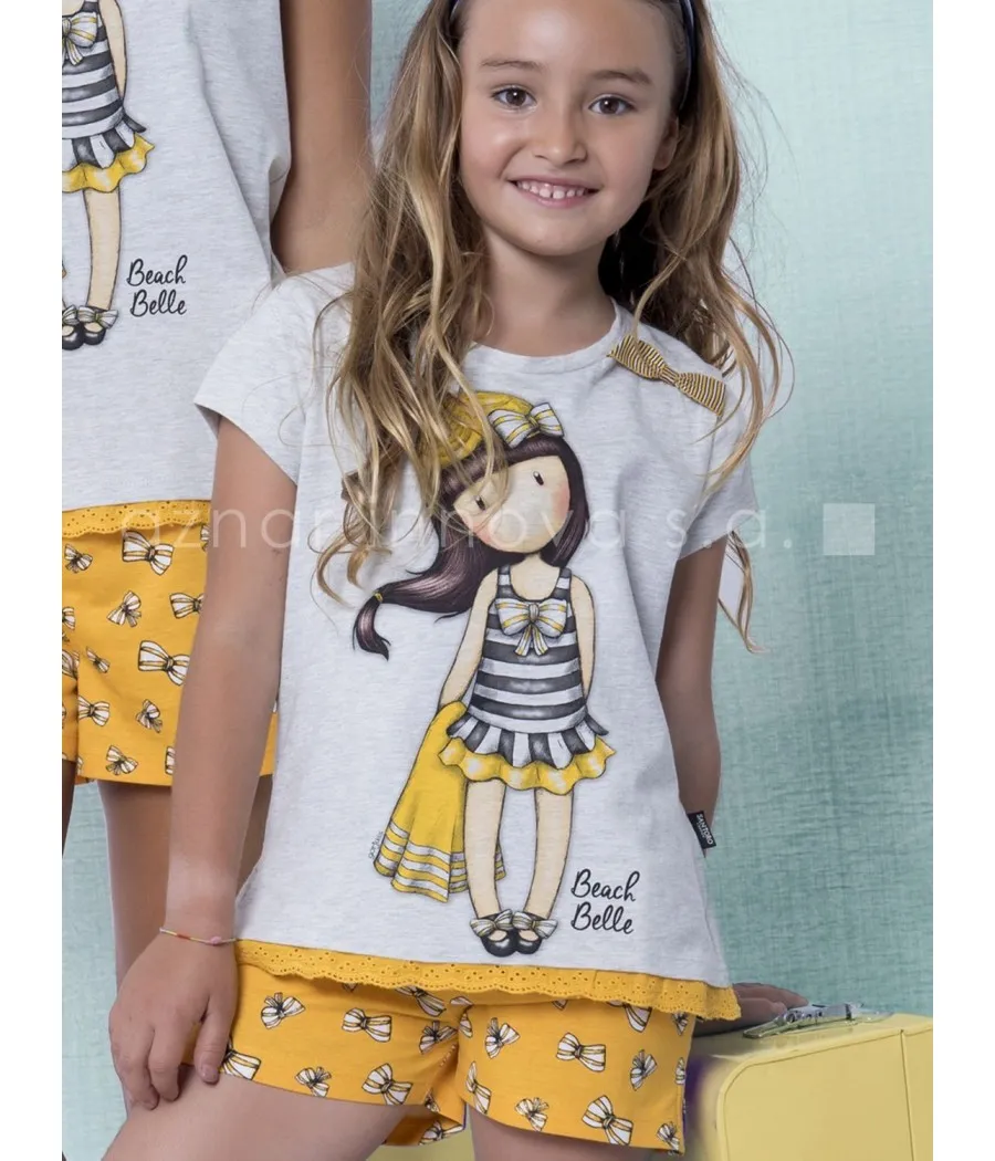 Pijama verano niña Santoro Beach Belle mostaza algodón