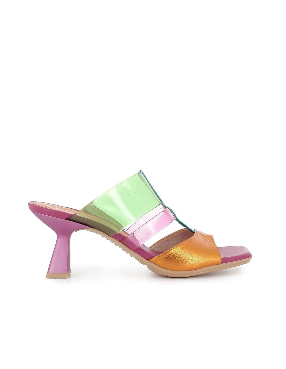Sandalia vestir piel y vinilo rosa multicolor mujer Hispanitas