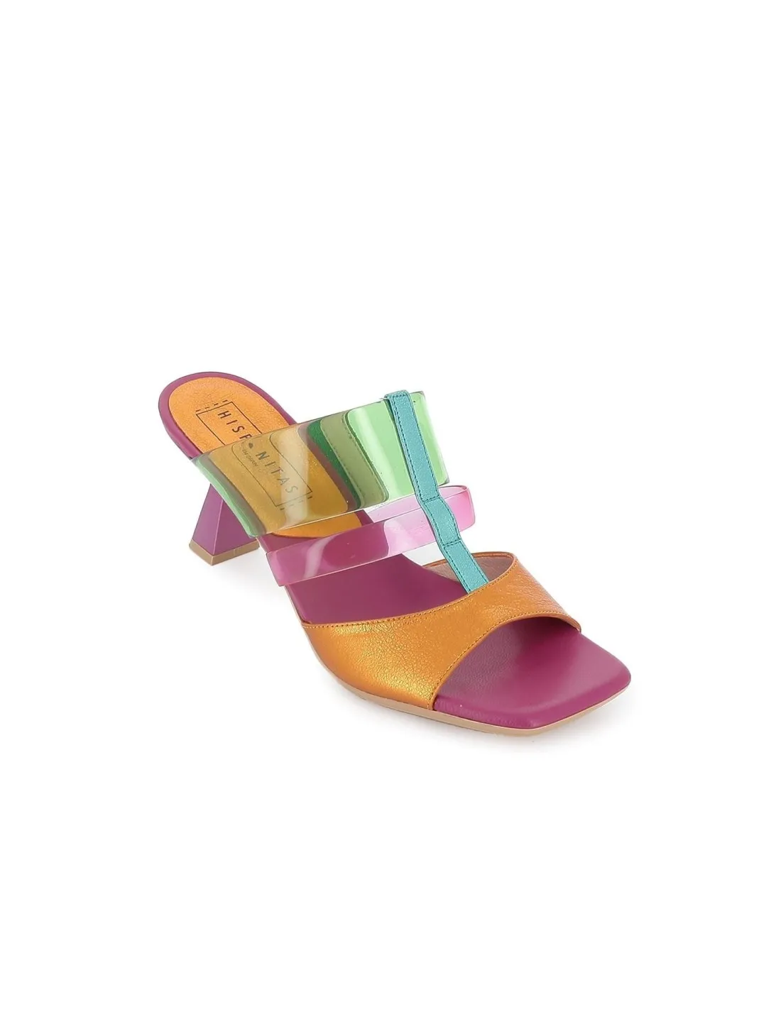 Sandalia vestir piel y vinilo rosa multicolor mujer Hispanitas