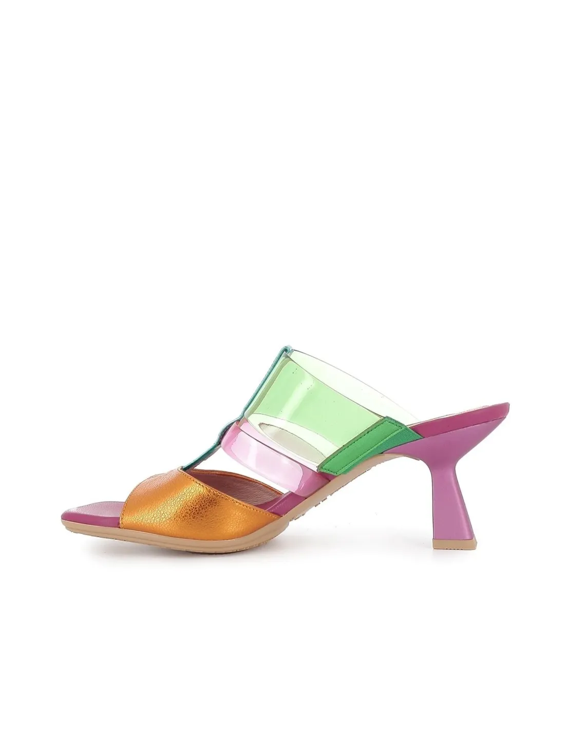 Sandalia vestir piel y vinilo rosa multicolor mujer Hispanitas