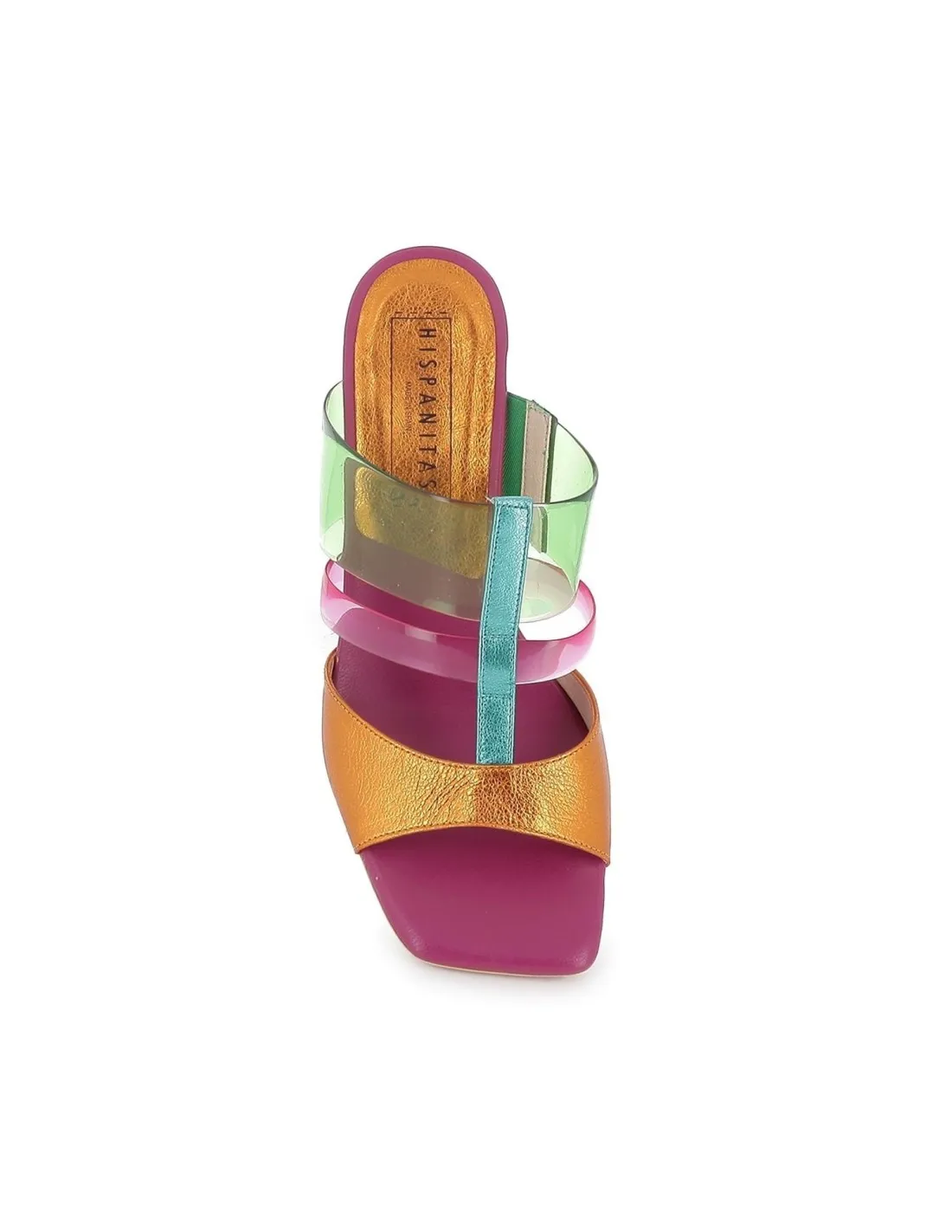Sandalia vestir piel y vinilo rosa multicolor mujer Hispanitas
