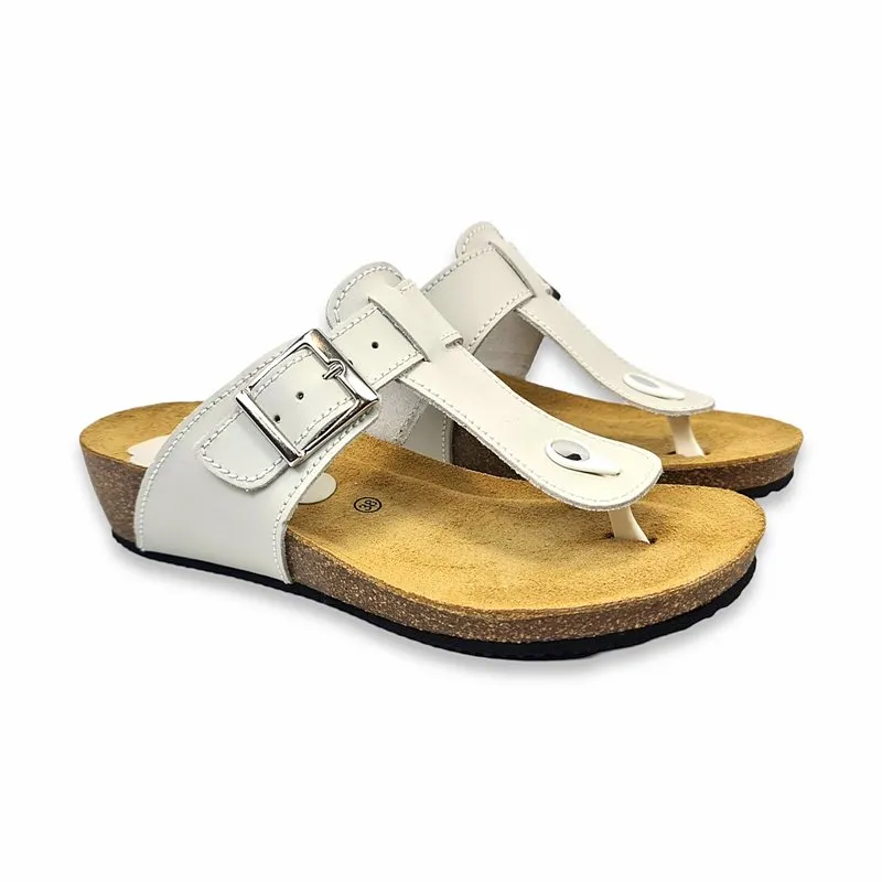 Sandalias Bio Esclava Mujer Piel Plantilla Acolchada 714 Blanco, de Blusandal