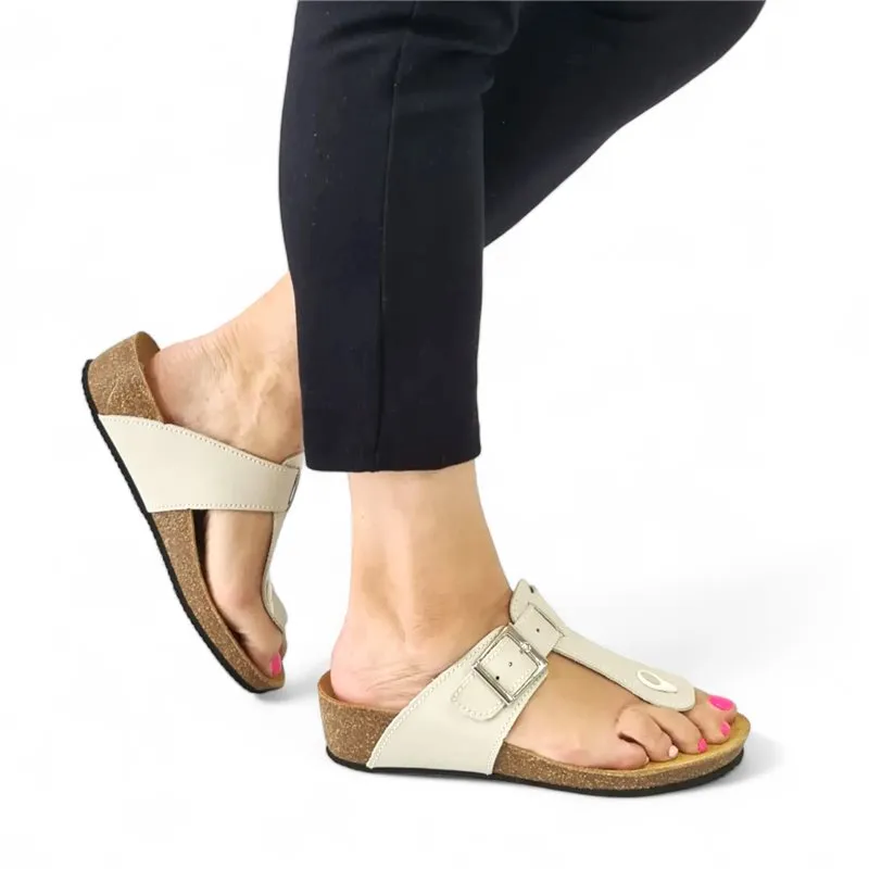 Sandalias Bio Esclava Mujer Piel Plantilla Acolchada 714 Blanco, de Blusandal
