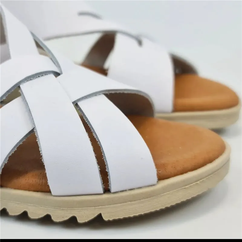Sandalias Cuña Baja Mujer Piel Plantilla Acolchada 24925 Blanco, de Blusandal