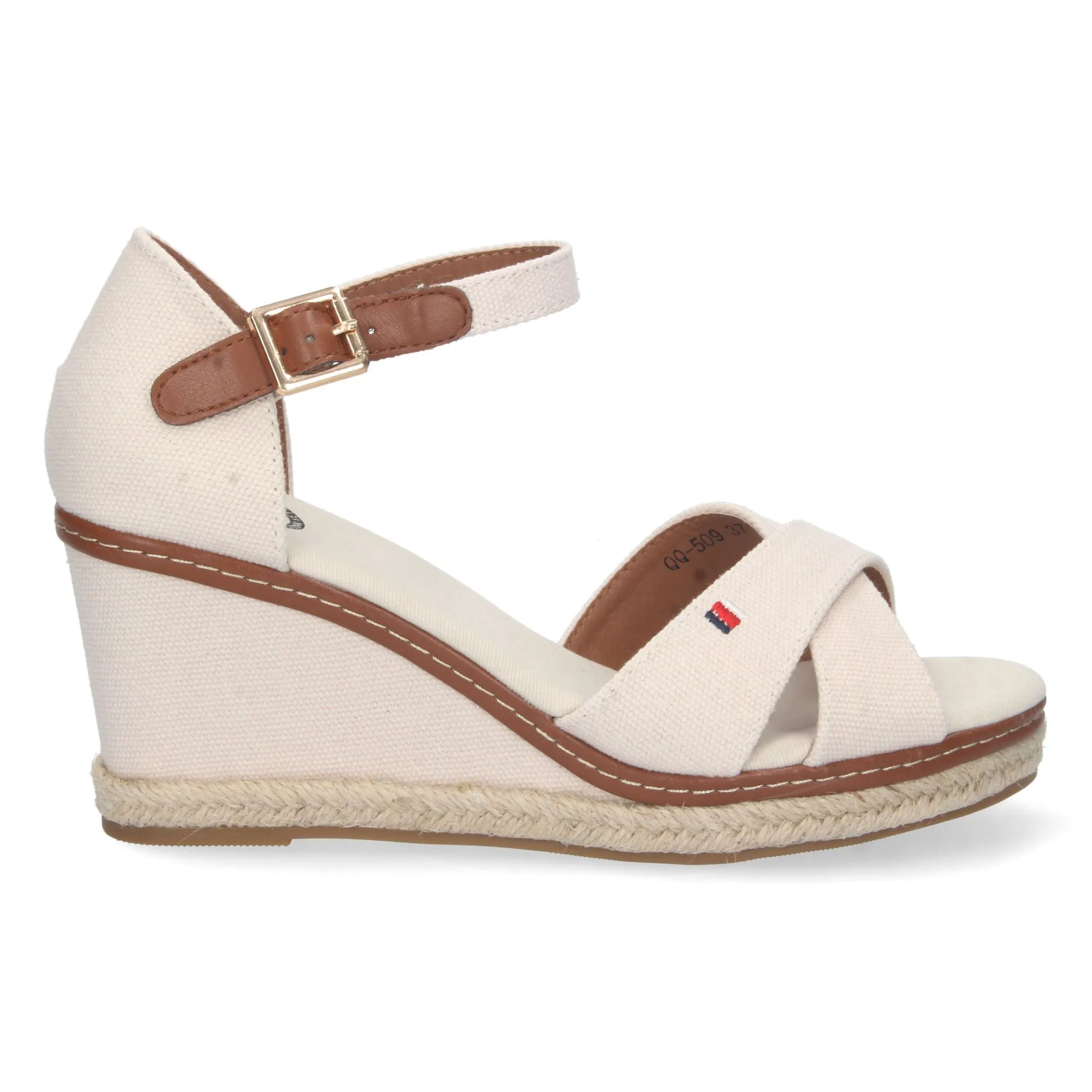 Sandalias cuña forradas talón y punta abierta pala cruzada blanco