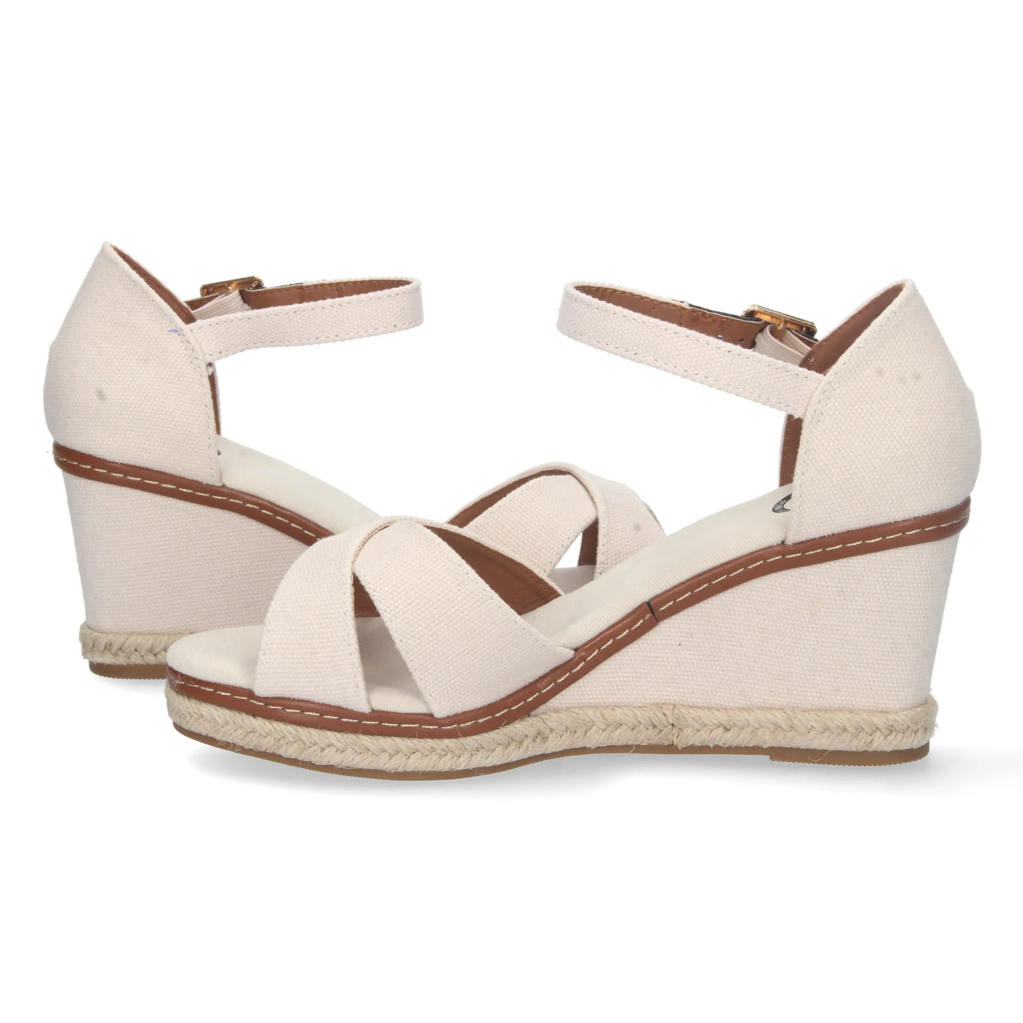 Sandalias cuña forradas talón y punta abierta pala cruzada blanco