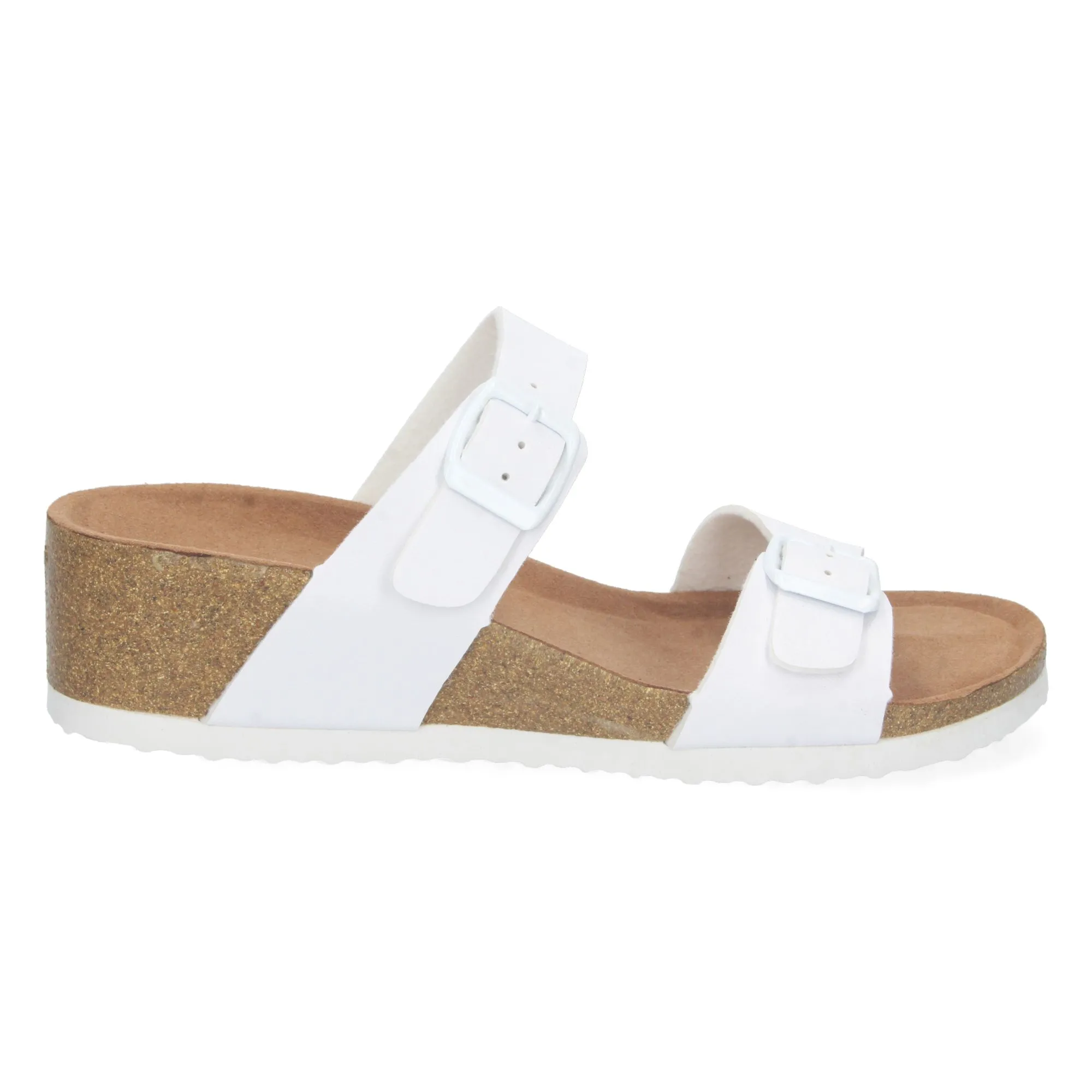 SANDALIAS DE CUñA BIO Y HEBILLA MUJER COLOR BLANCO M220
