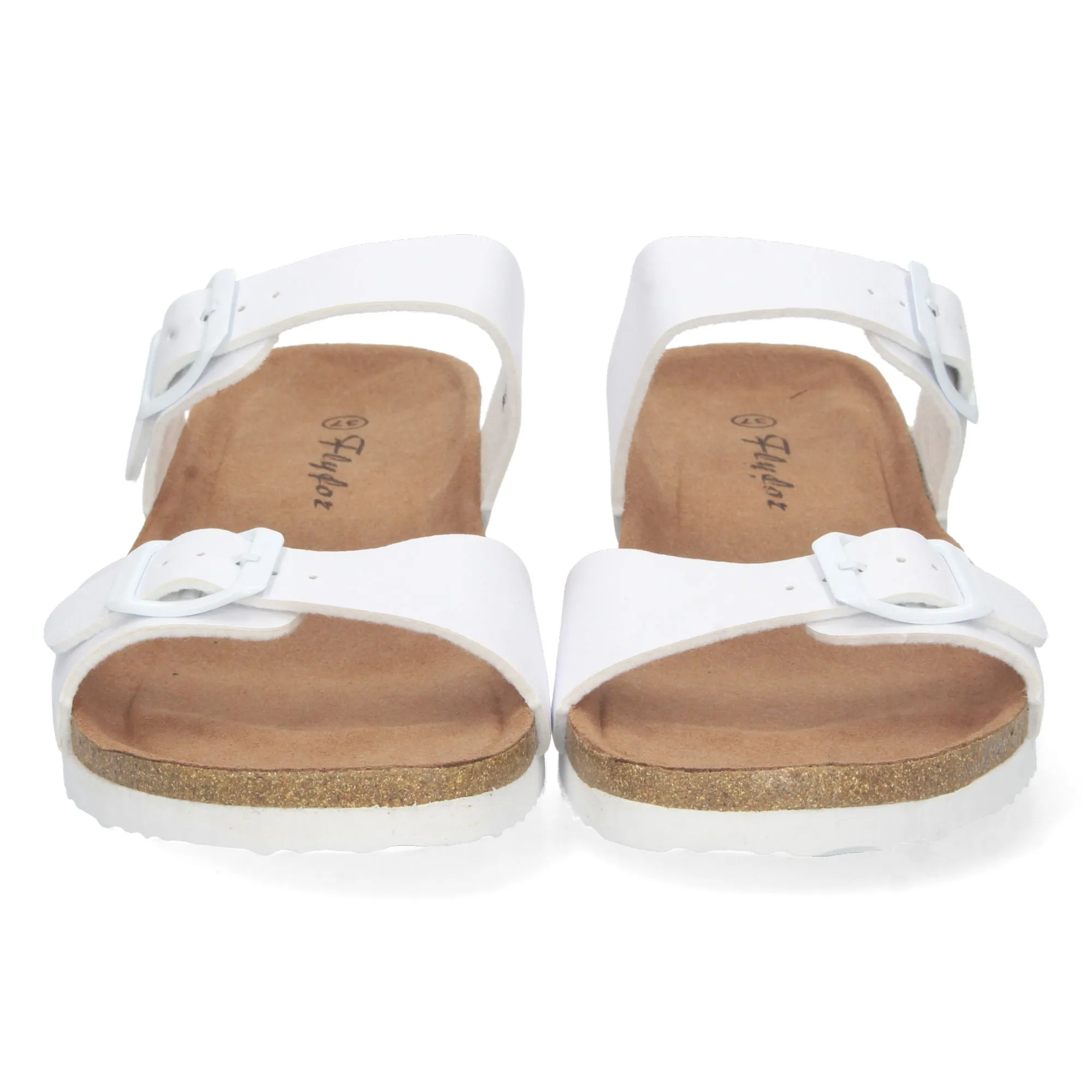 SANDALIAS DE CUñA BIO Y HEBILLA MUJER COLOR BLANCO M220
