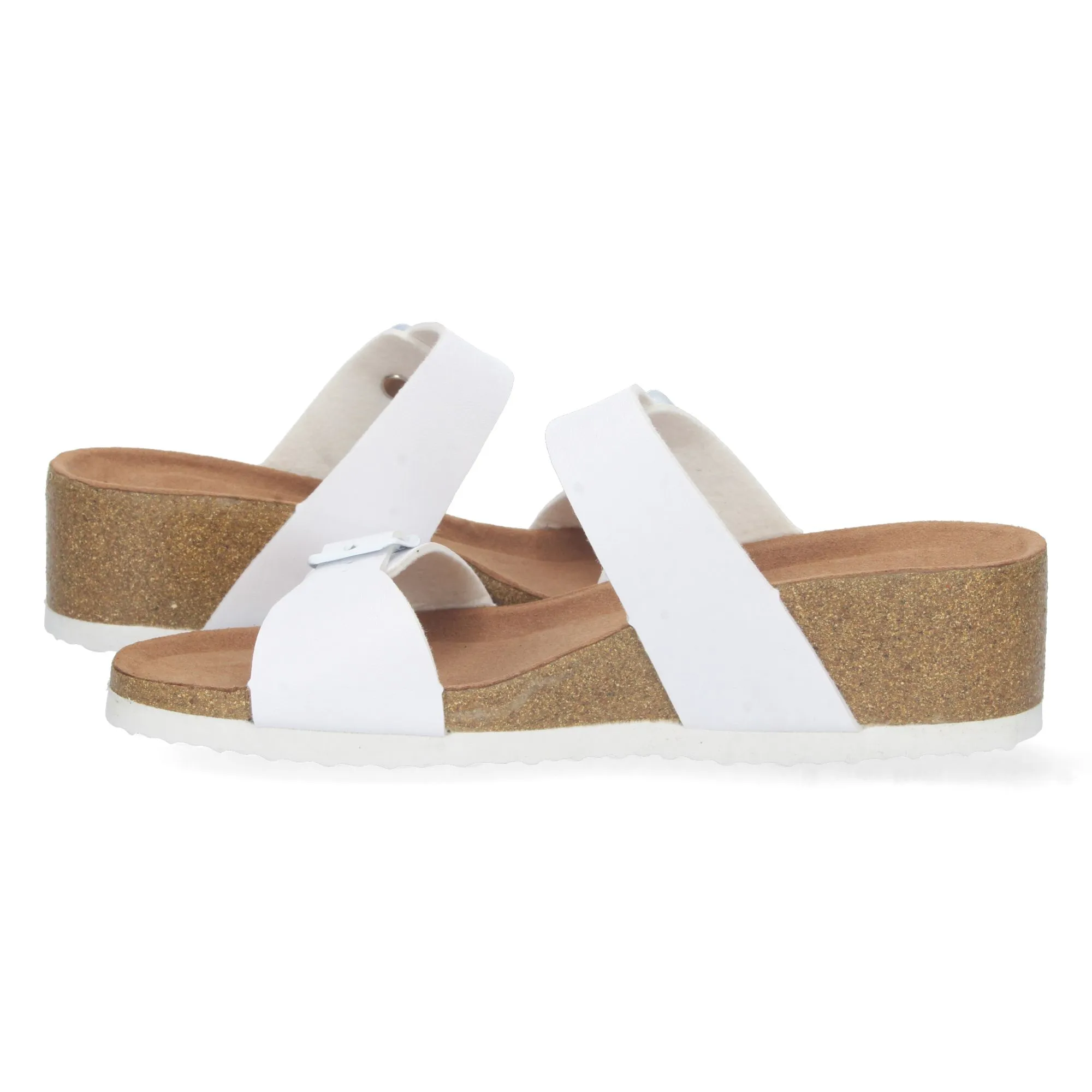 SANDALIAS DE CUñA BIO Y HEBILLA MUJER COLOR BLANCO M220