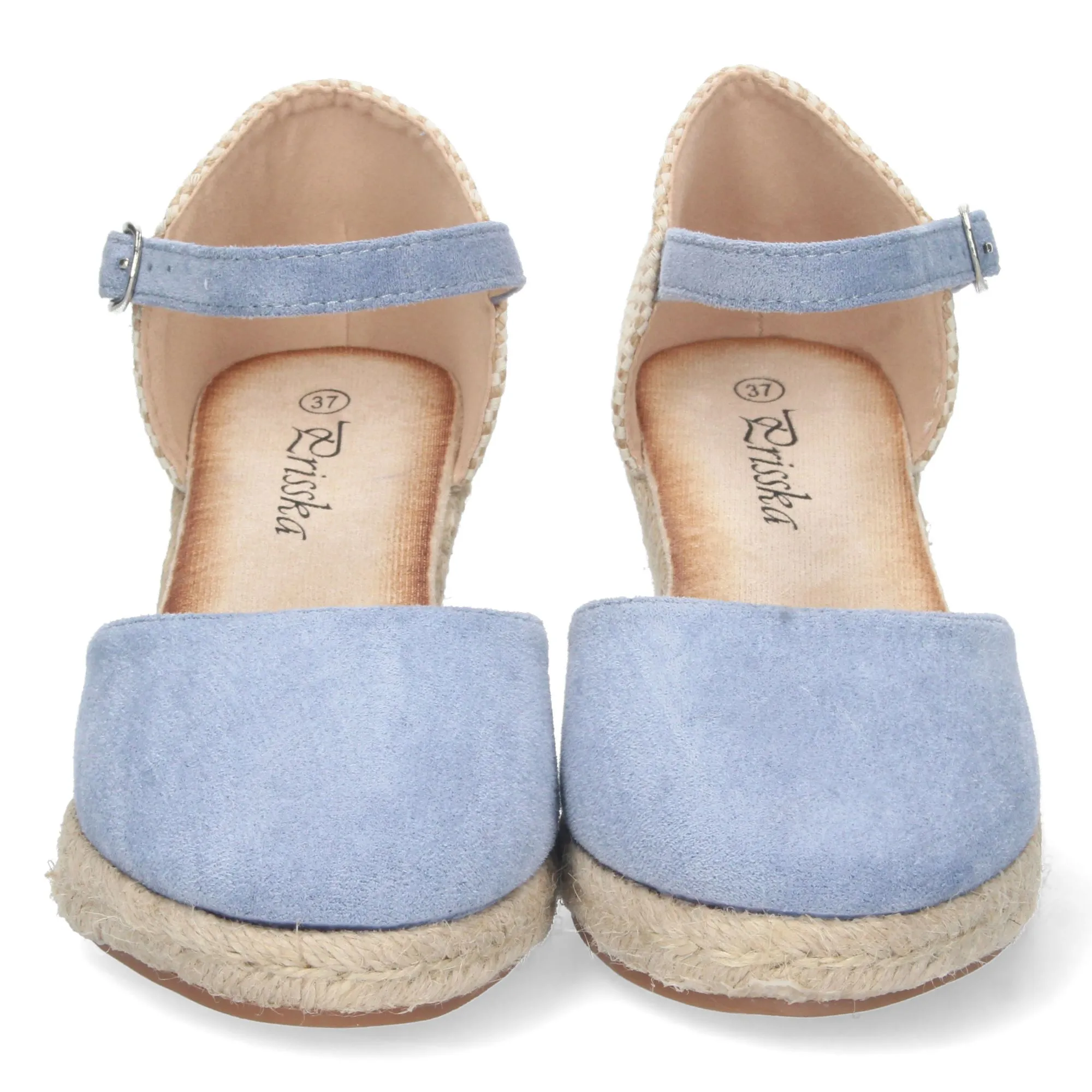 Sandalias de cuña en yute comoda mujer color azul