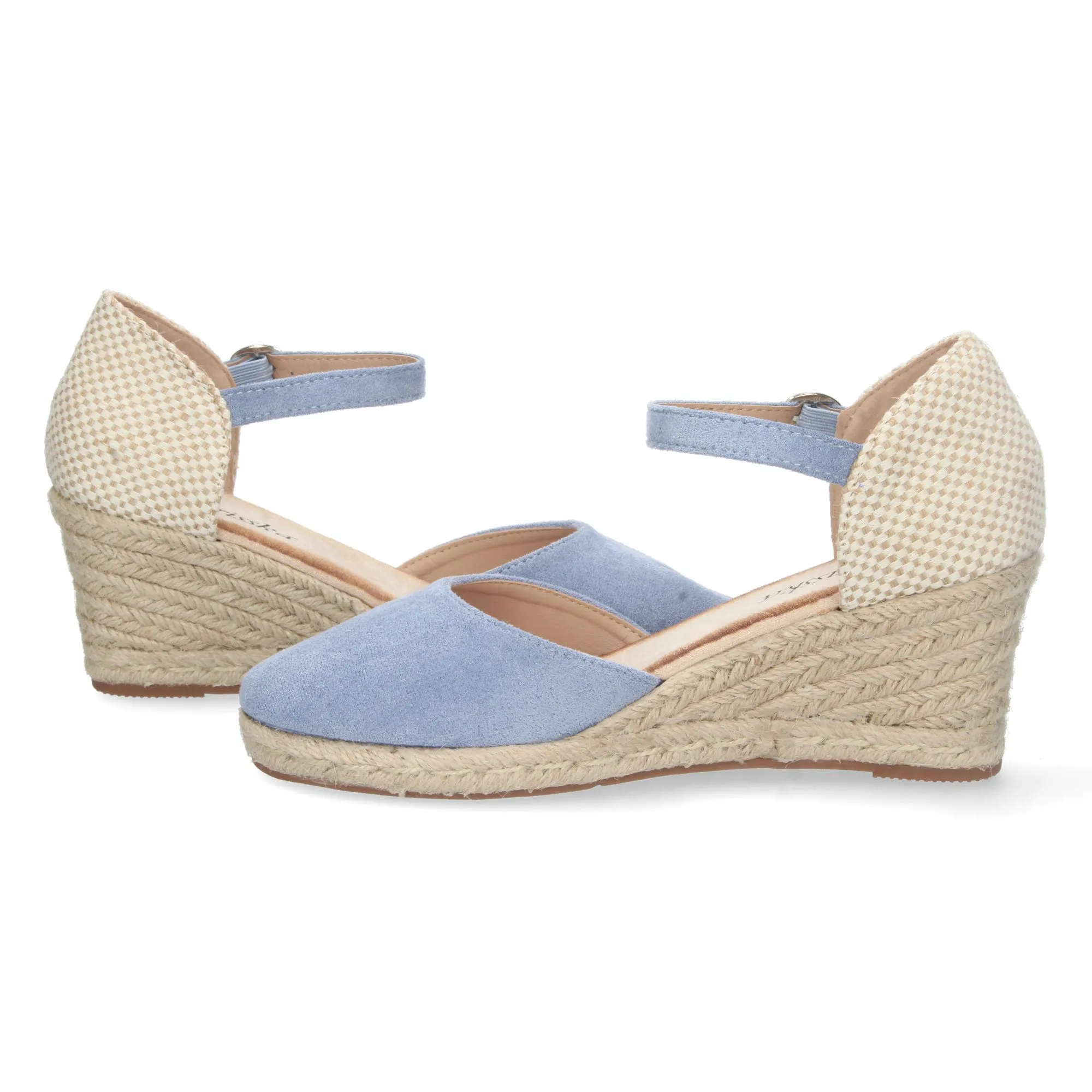 Sandalias de cuña en yute comoda mujer color azul