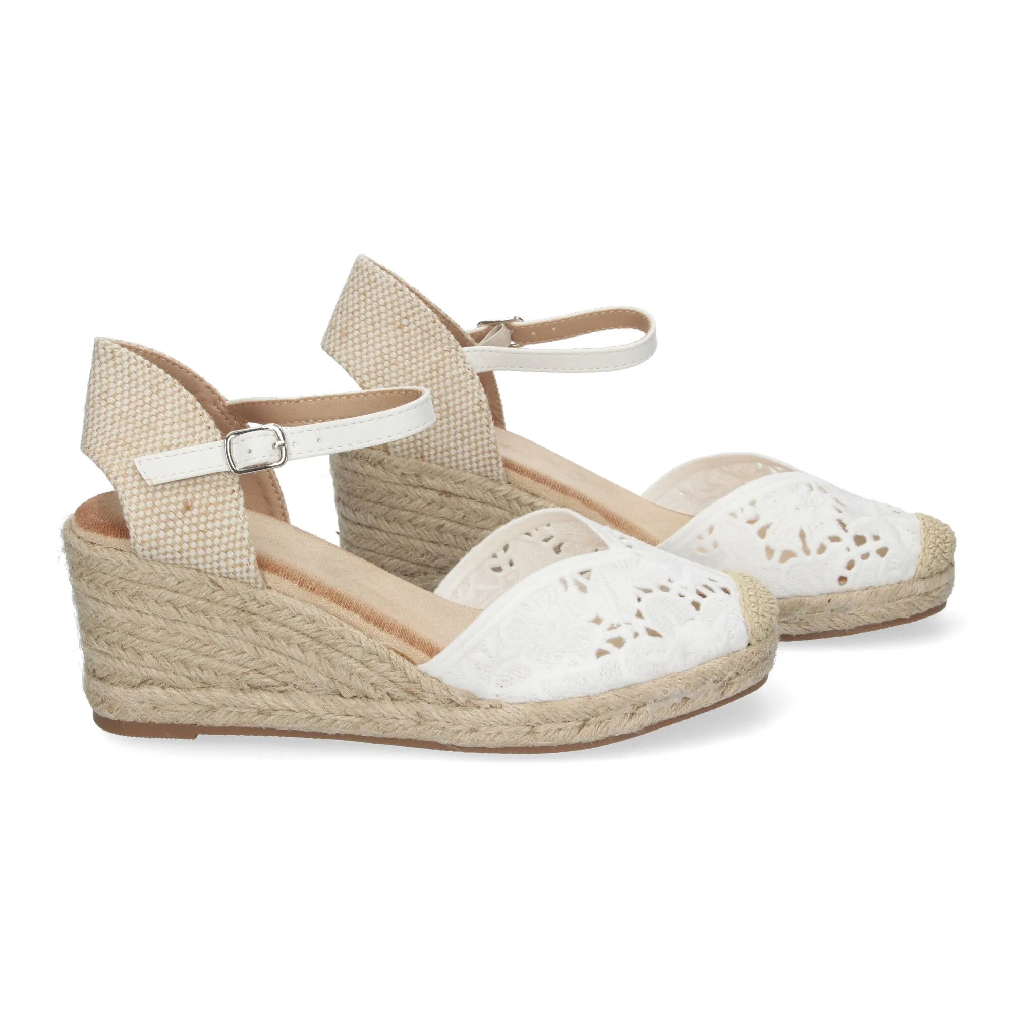 SANDALIAS DE CUñA EN YUTE CóMODA BORDADA COLOR BLANCO JNS5Q35