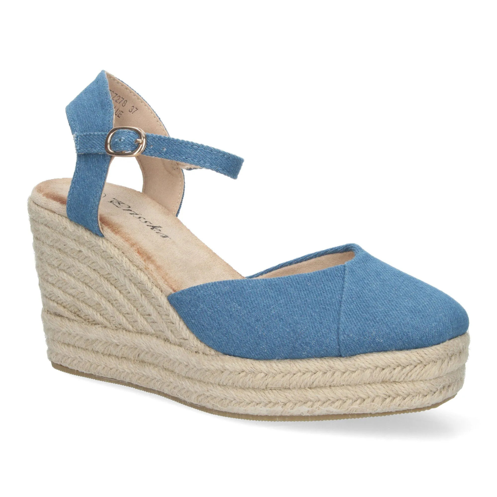 Sandalias de cuña en yute cómoda pala bicolor para mujer color azul JSZ278
