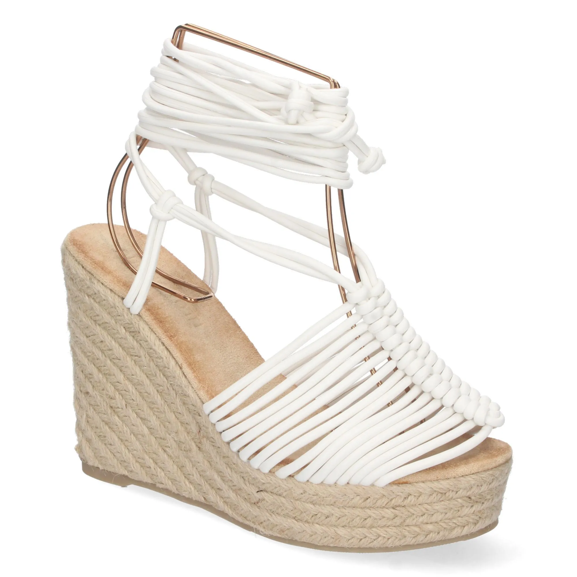 Sandalias de cuña forrada de yute diseño tiras color blanco