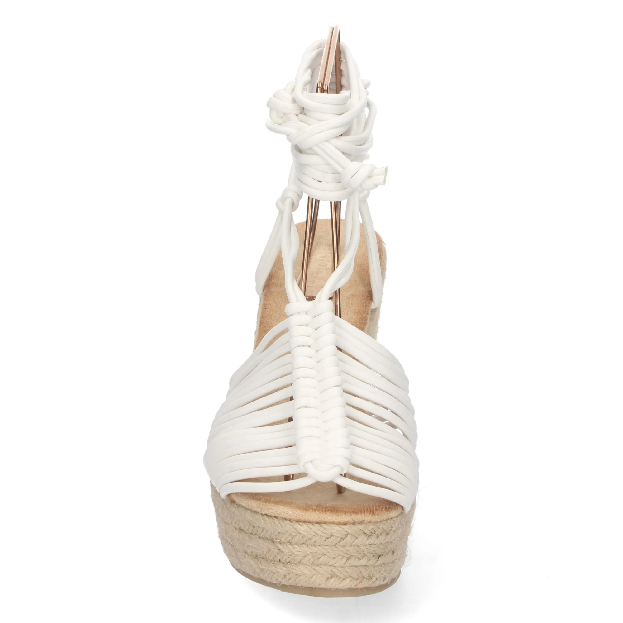Sandalias de cuña forrada de yute diseño tiras color blanco