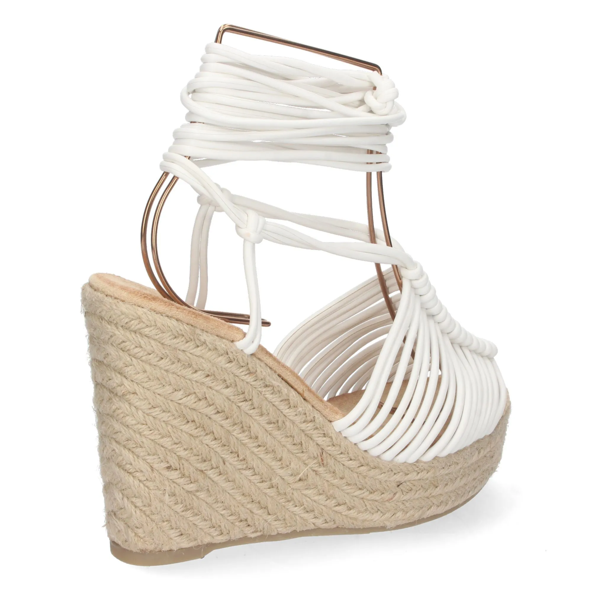 Sandalias de cuña forrada de yute diseño tiras color blanco