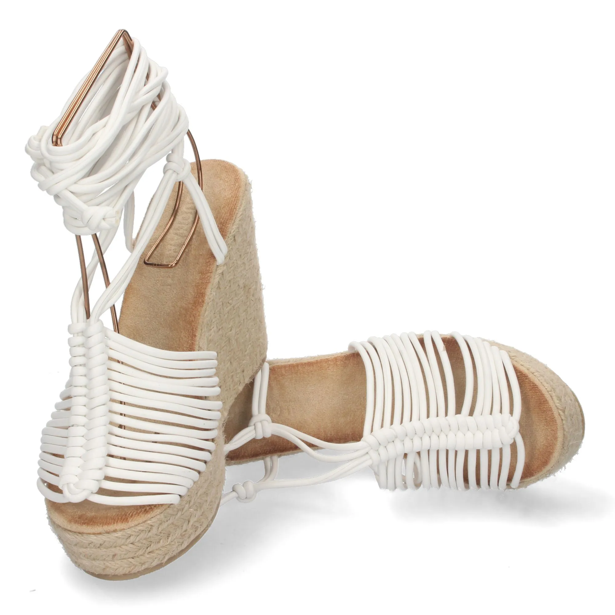 Sandalias de cuña forrada de yute diseño tiras color blanco