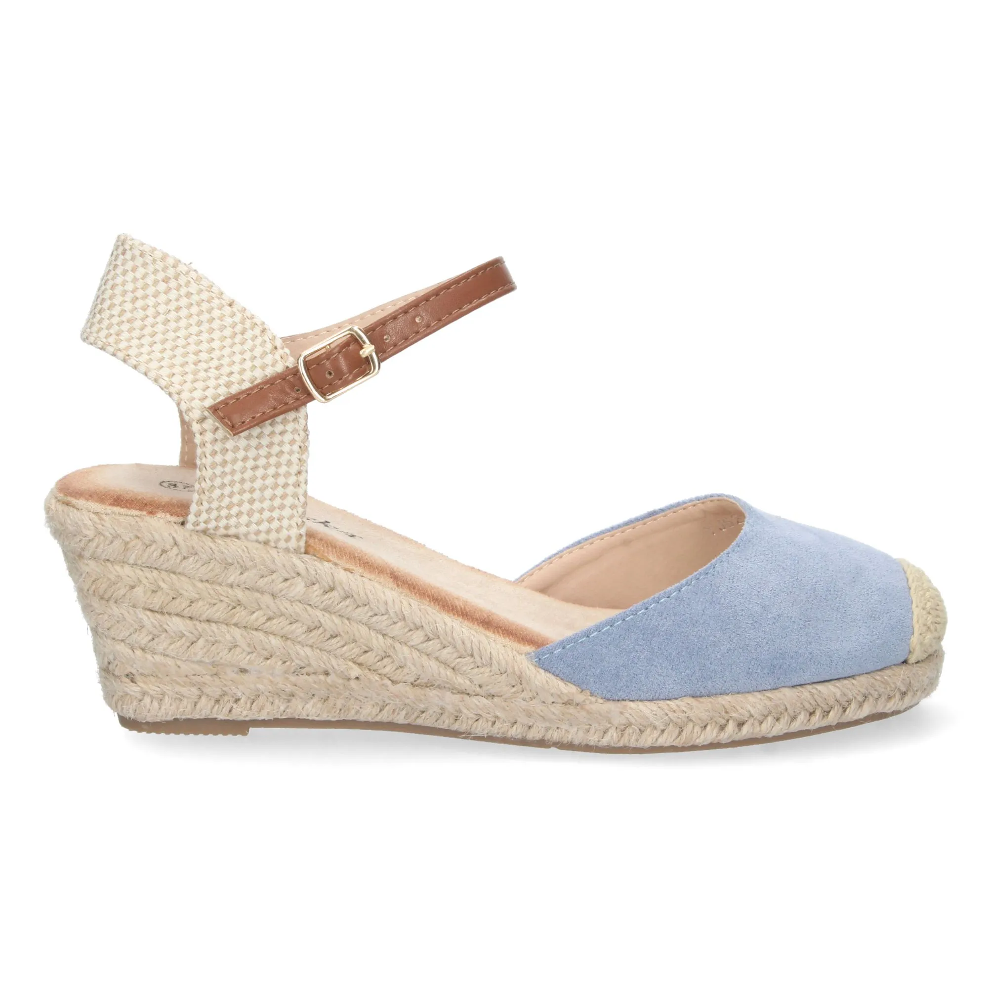 Sandalias de cuña media en yute mujer color azul