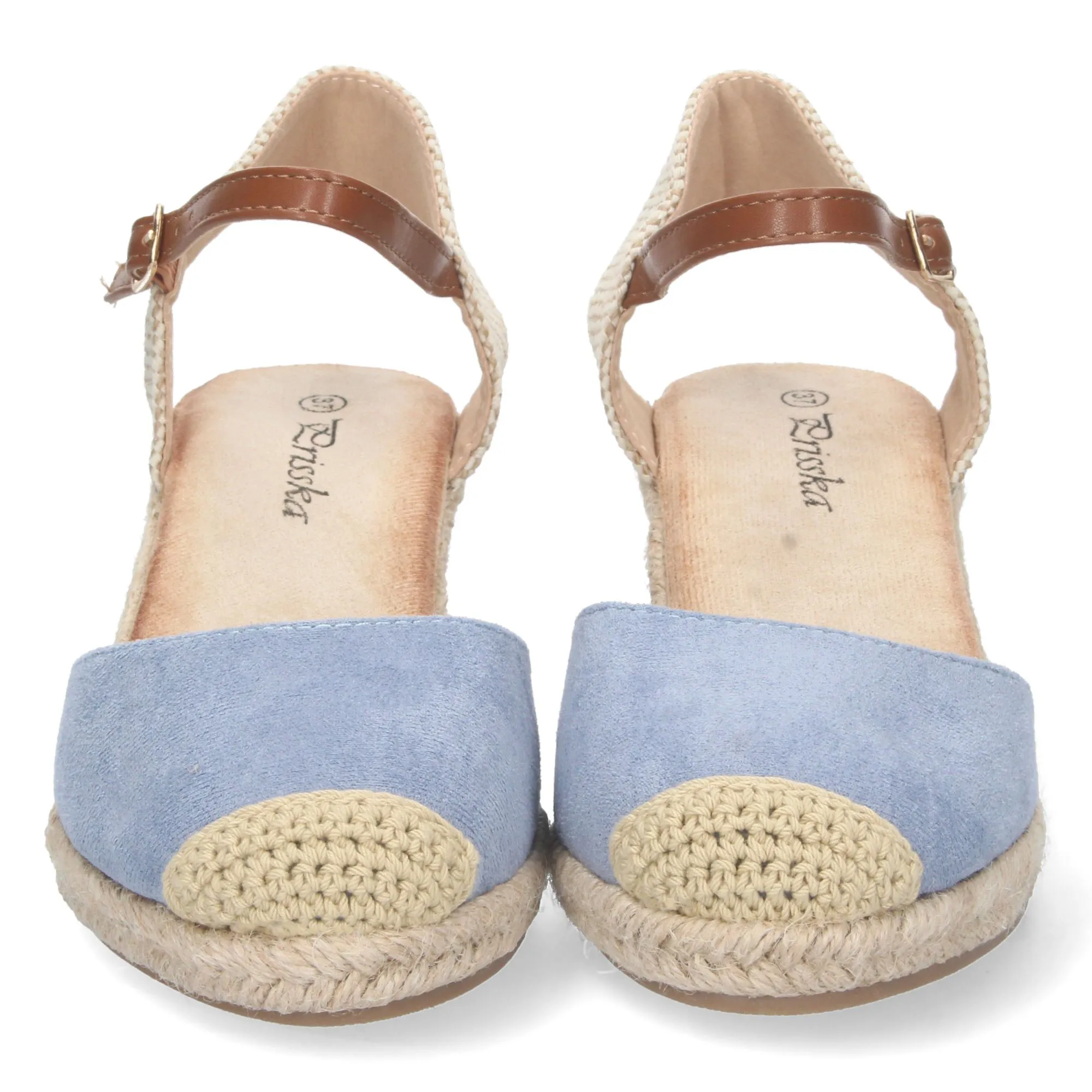 Sandalias de cuña media en yute mujer color azul