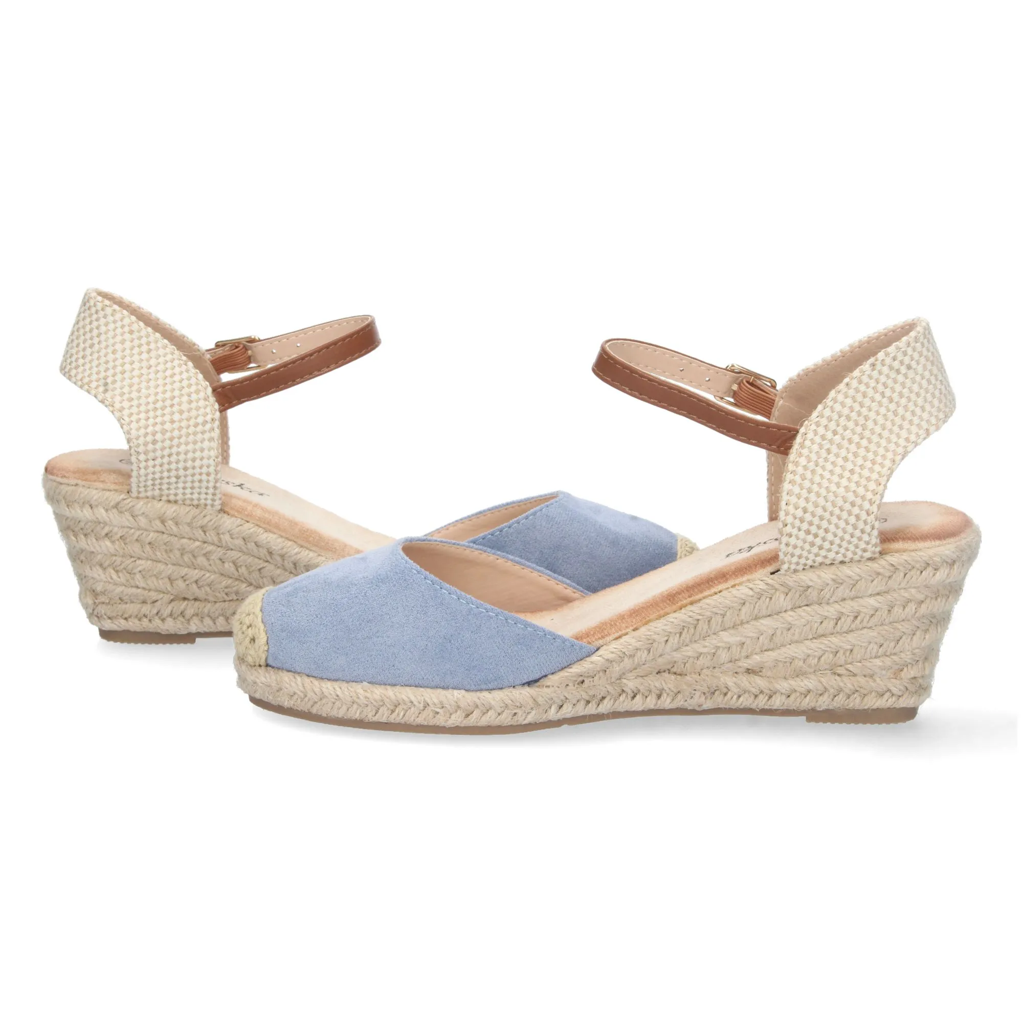 Sandalias de cuña media en yute mujer color azul