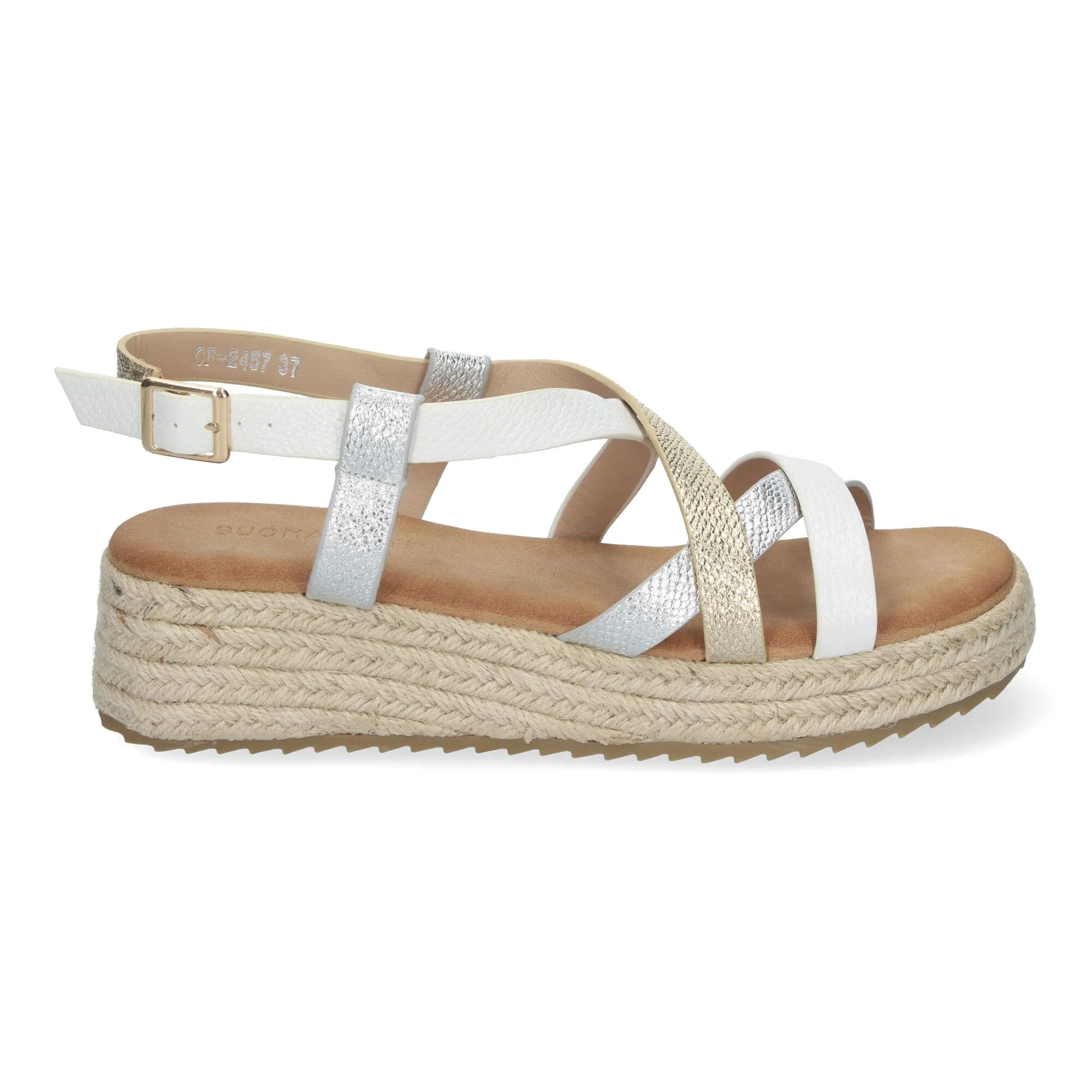 SANDALIAS DE PLATAFORMA EN YUTE PLANAS TIRAS PARA MUJER COLOR BLANCO CF2457