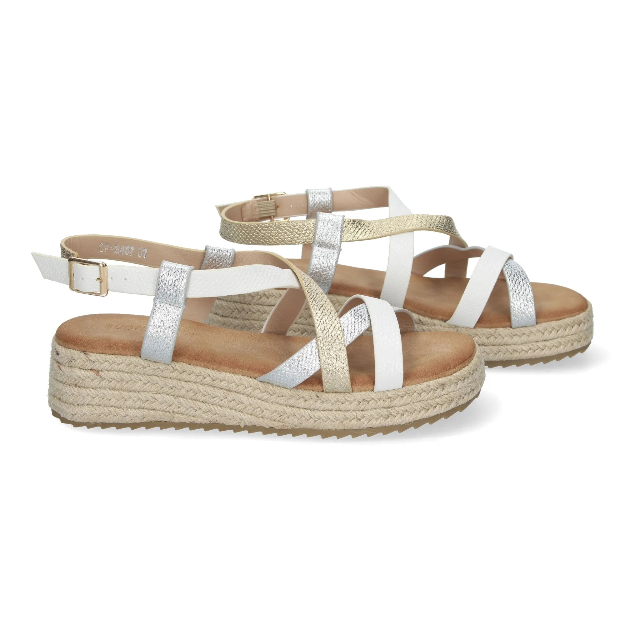 SANDALIAS DE PLATAFORMA EN YUTE PLANAS TIRAS PARA MUJER COLOR BLANCO CF2457