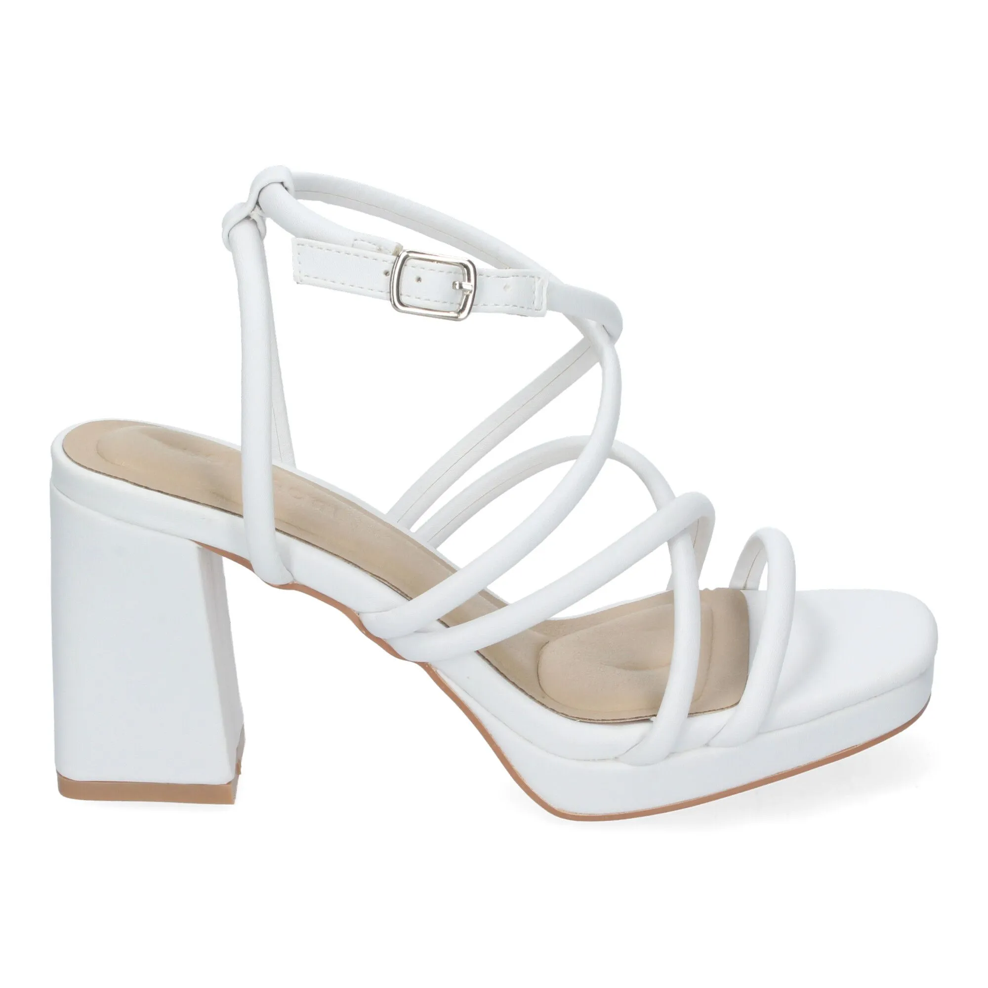 SANDALIAS DE TACóN CóMODO CON TIRAS PARA FIESTA MUJER BLANCO A3257