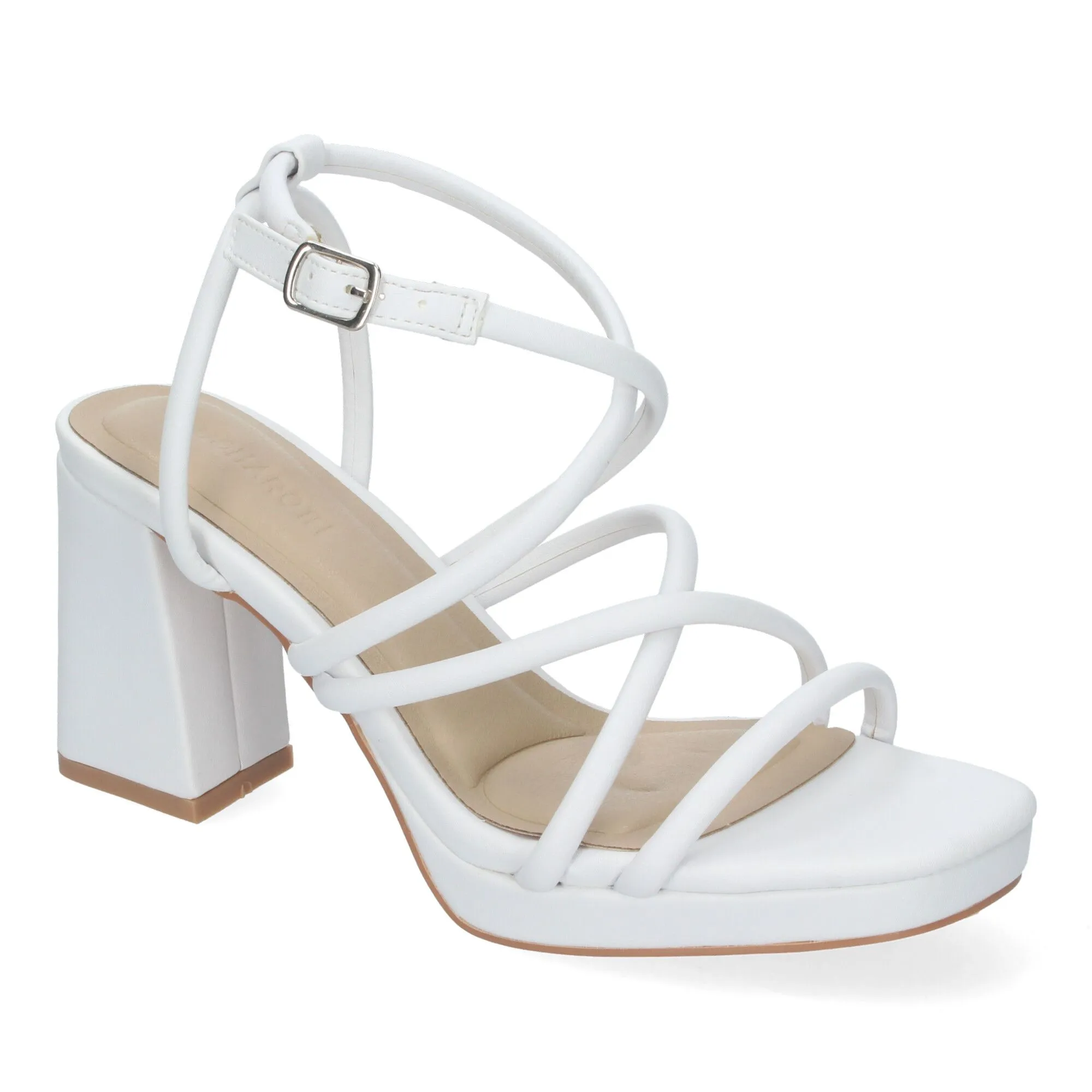 SANDALIAS DE TACóN CóMODO CON TIRAS PARA FIESTA MUJER BLANCO A3257