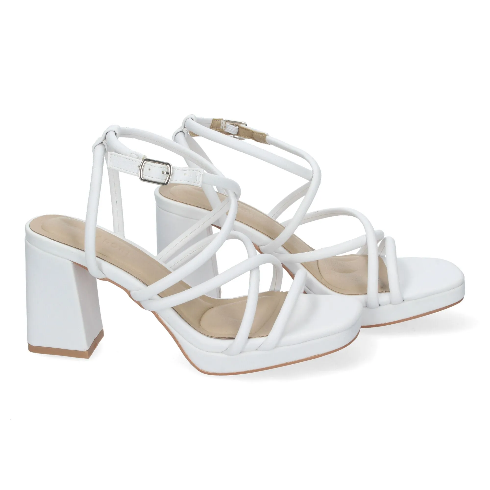 SANDALIAS DE TACóN CóMODO CON TIRAS PARA FIESTA MUJER BLANCO A3257