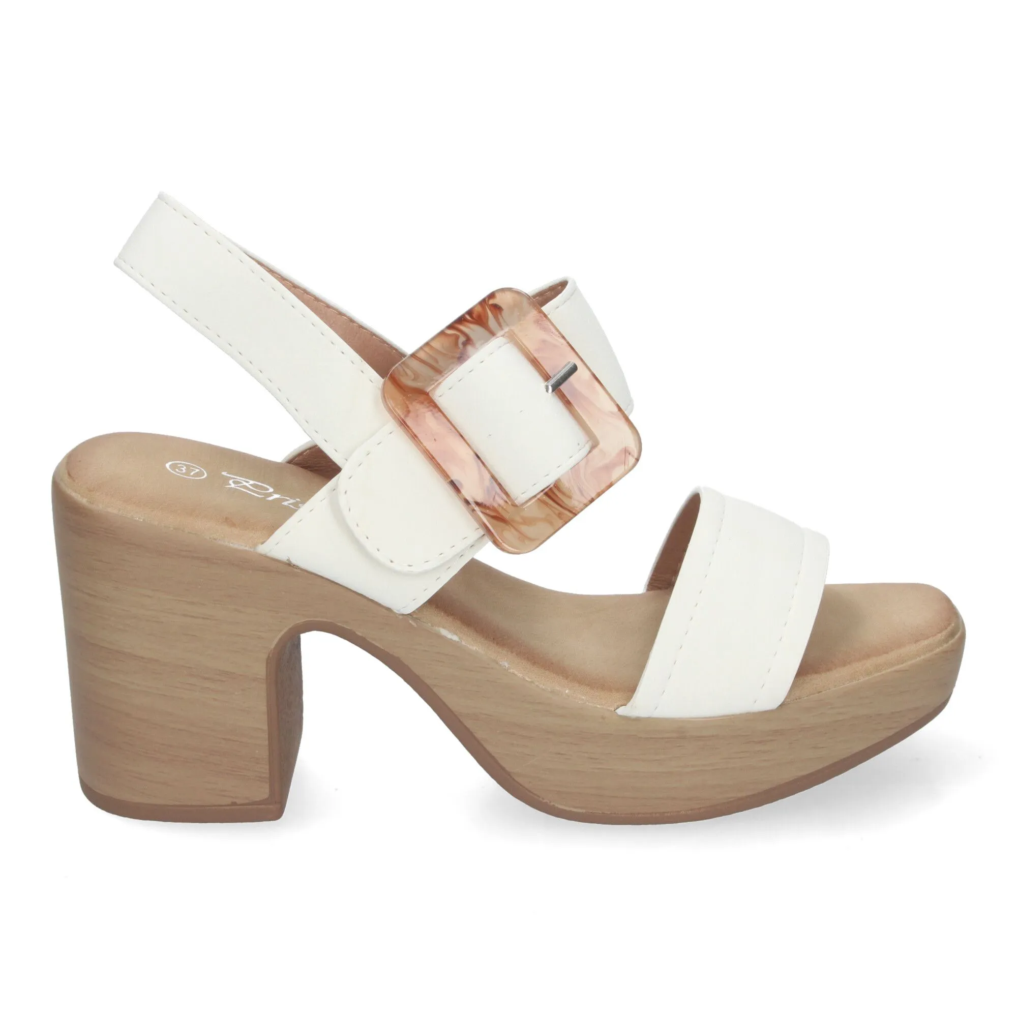 SANDALIAS DE TACóN Y PLATAFORMA PARA MUJER HEBILLA NACARADA COLOR BLANCO XFH785