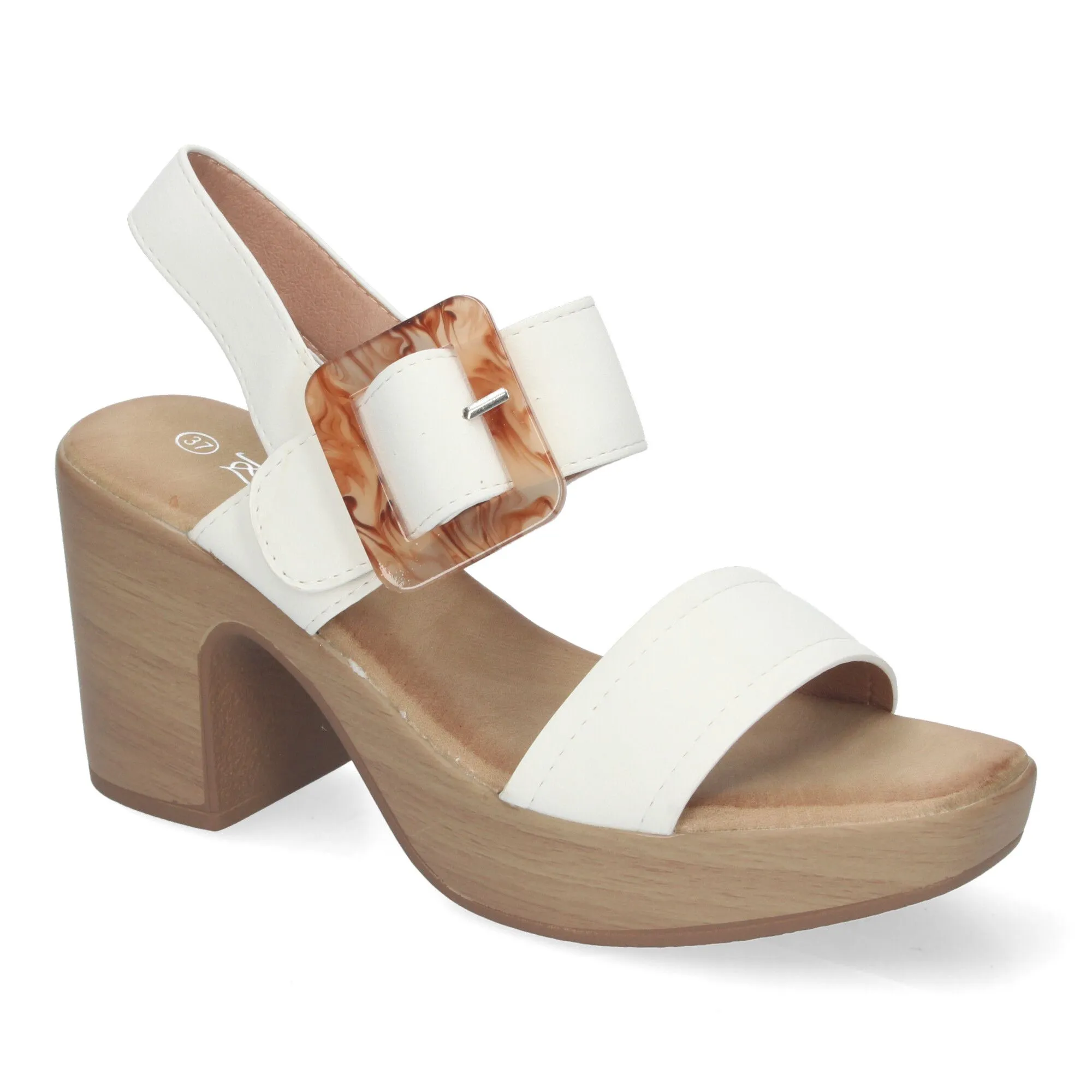 SANDALIAS DE TACóN Y PLATAFORMA PARA MUJER HEBILLA NACARADA COLOR BLANCO XFH785