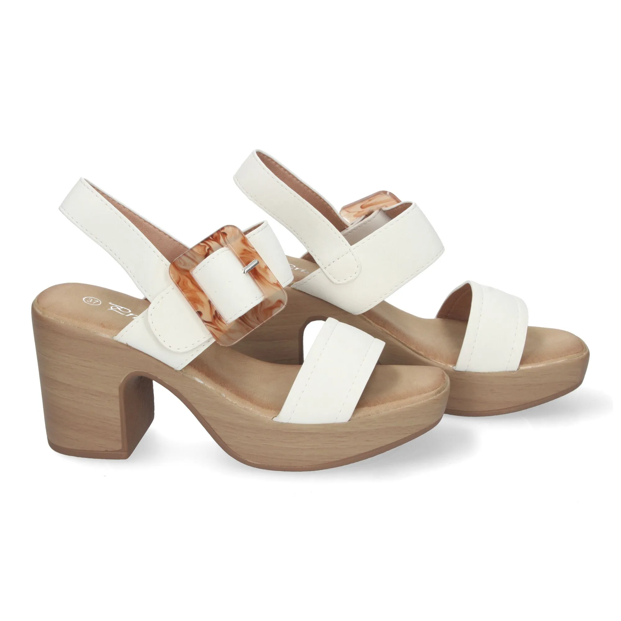 SANDALIAS DE TACóN Y PLATAFORMA PARA MUJER HEBILLA NACARADA COLOR BLANCO XFH785