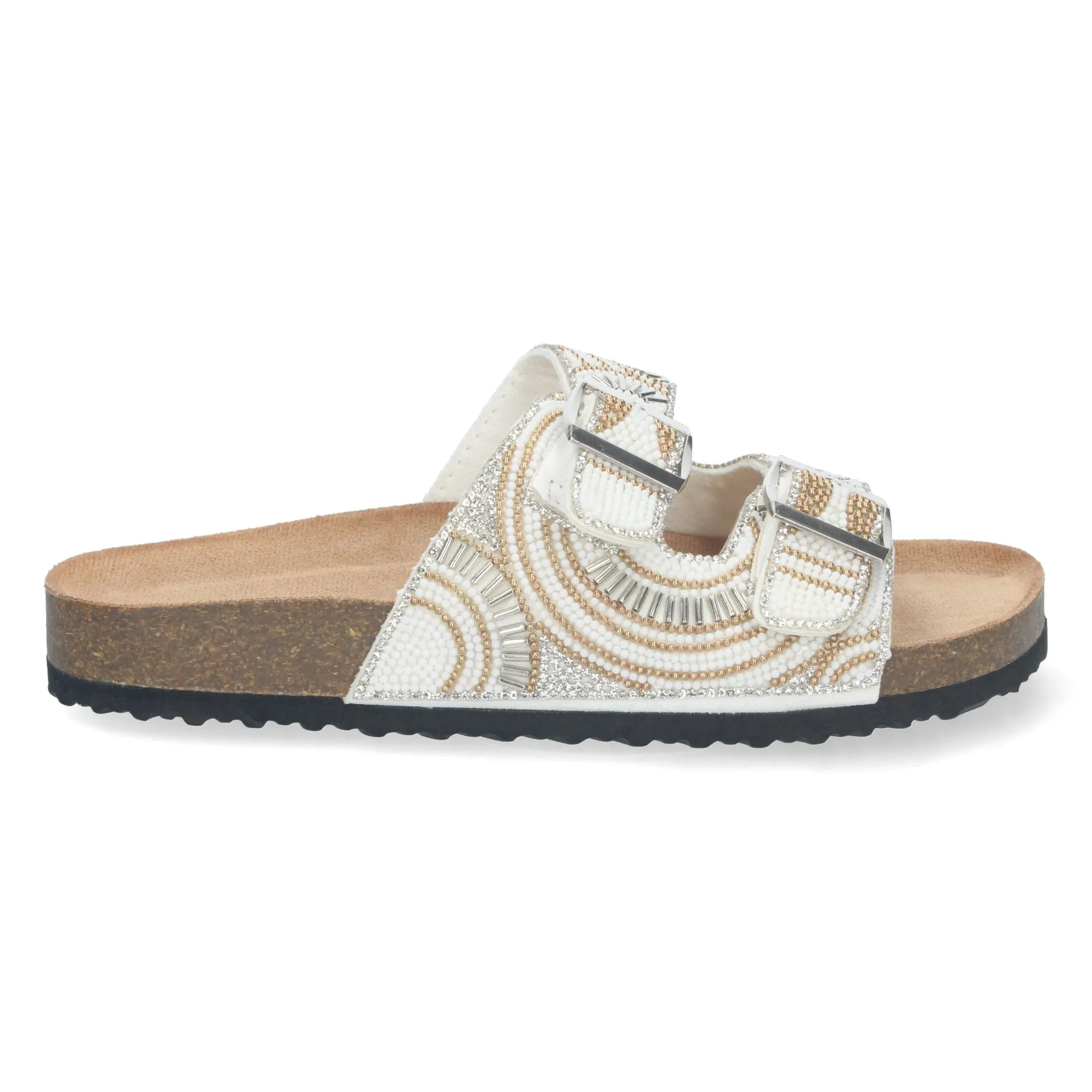 SANDALIAS PLANAS BIO CON STRASS EN PALA MUJER COLOR BLANCO AY2344