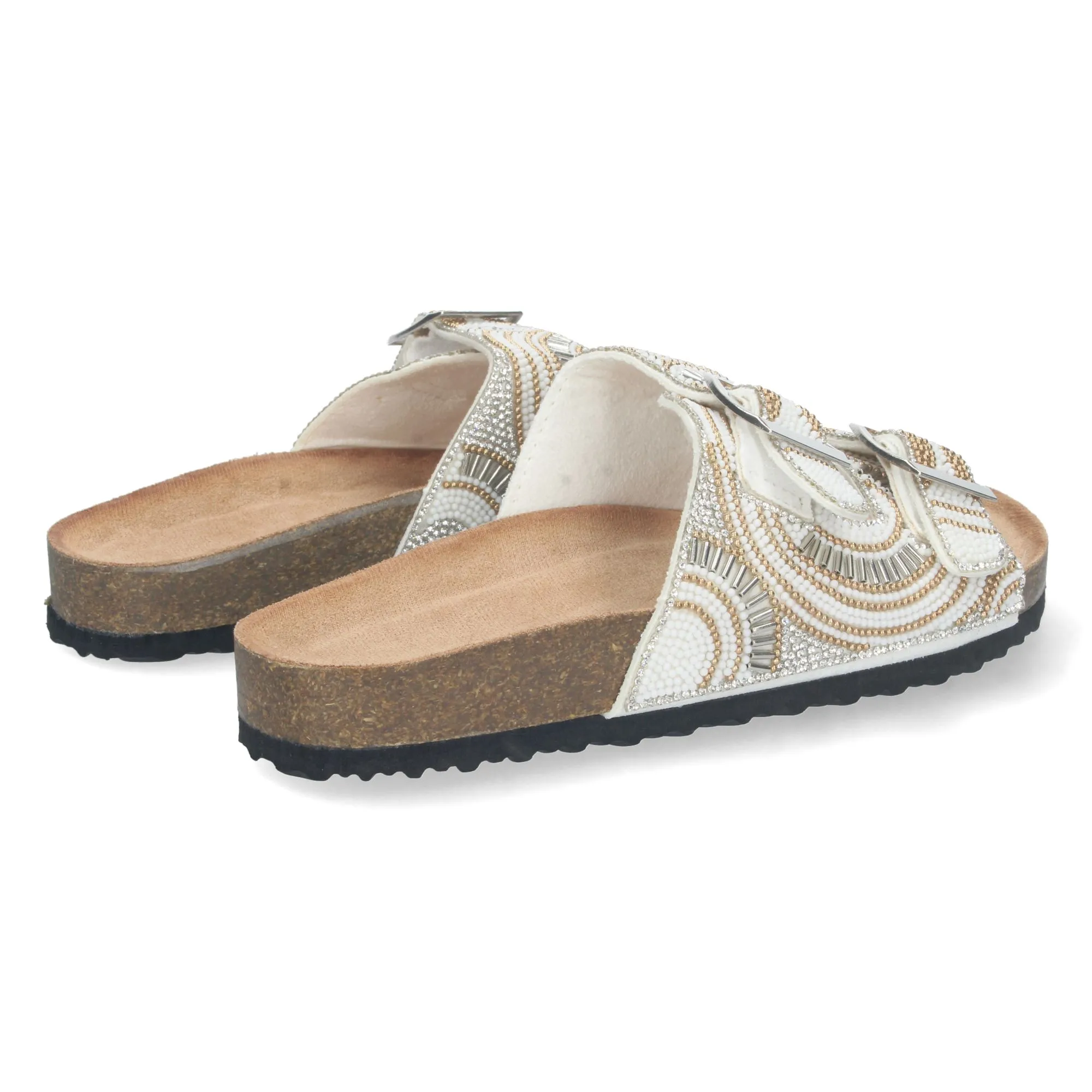 SANDALIAS PLANAS BIO CON STRASS EN PALA MUJER COLOR BLANCO AY2344