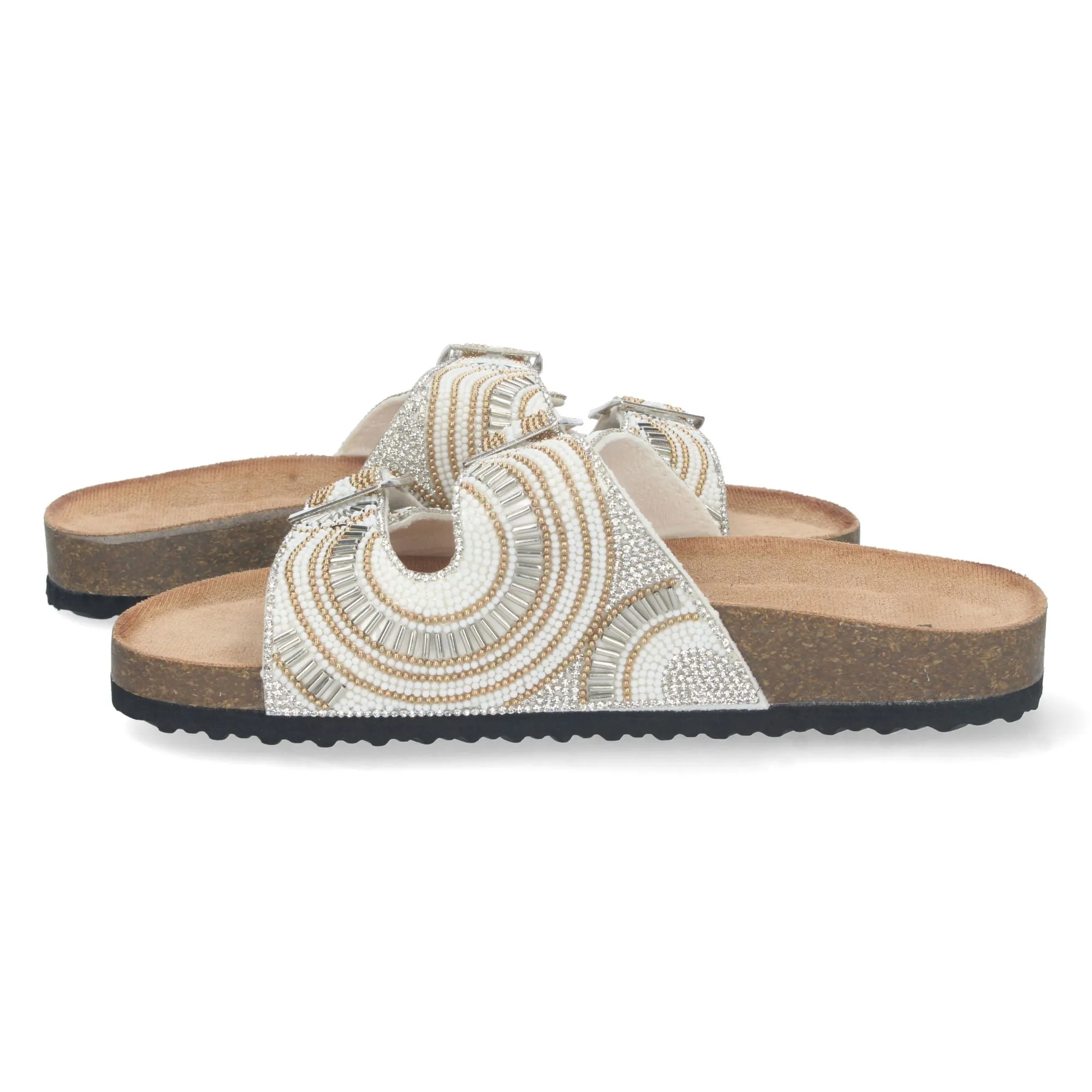 SANDALIAS PLANAS BIO CON STRASS EN PALA MUJER COLOR BLANCO AY2344