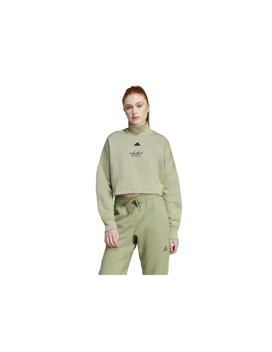 Sudadera adidas Signature Graphic Embroidery Fleece Cropped Mujer Verde
