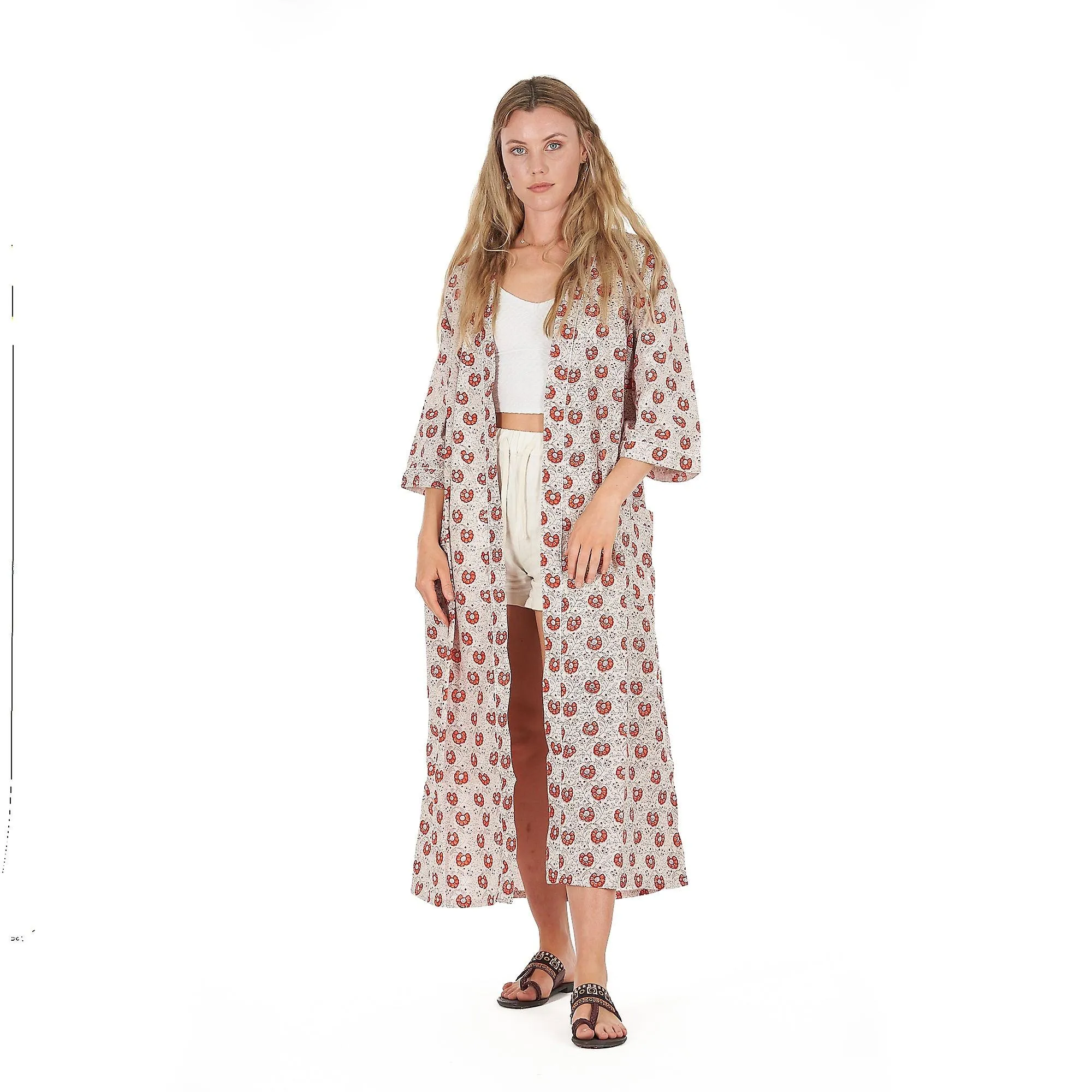 Summer florals'  cotton kimono robe for women