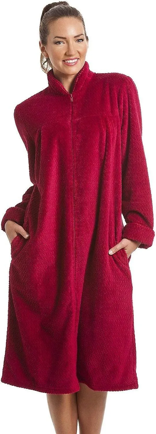 Supersoft Bathrobe Ruby Red Zip Up Front Housecoat