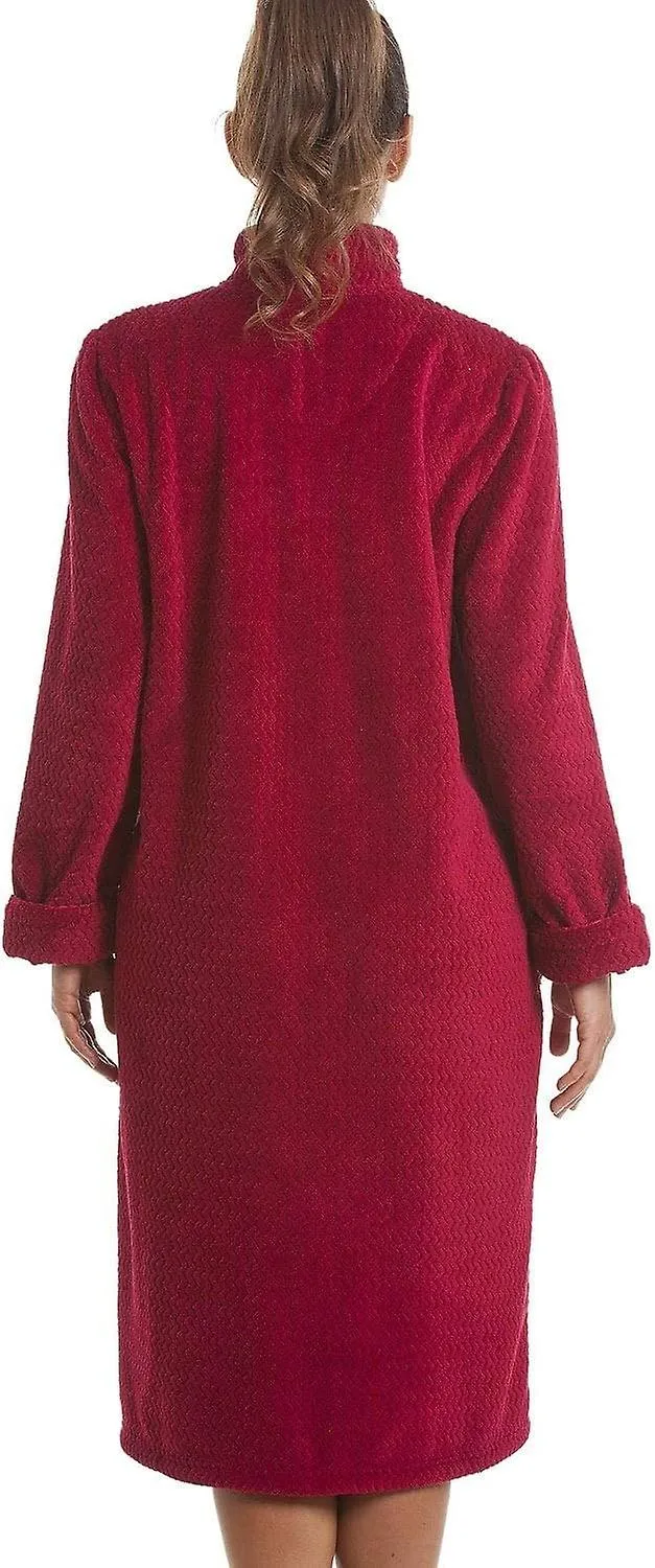 Supersoft Bathrobe Ruby Red Zip Up Front Housecoat
