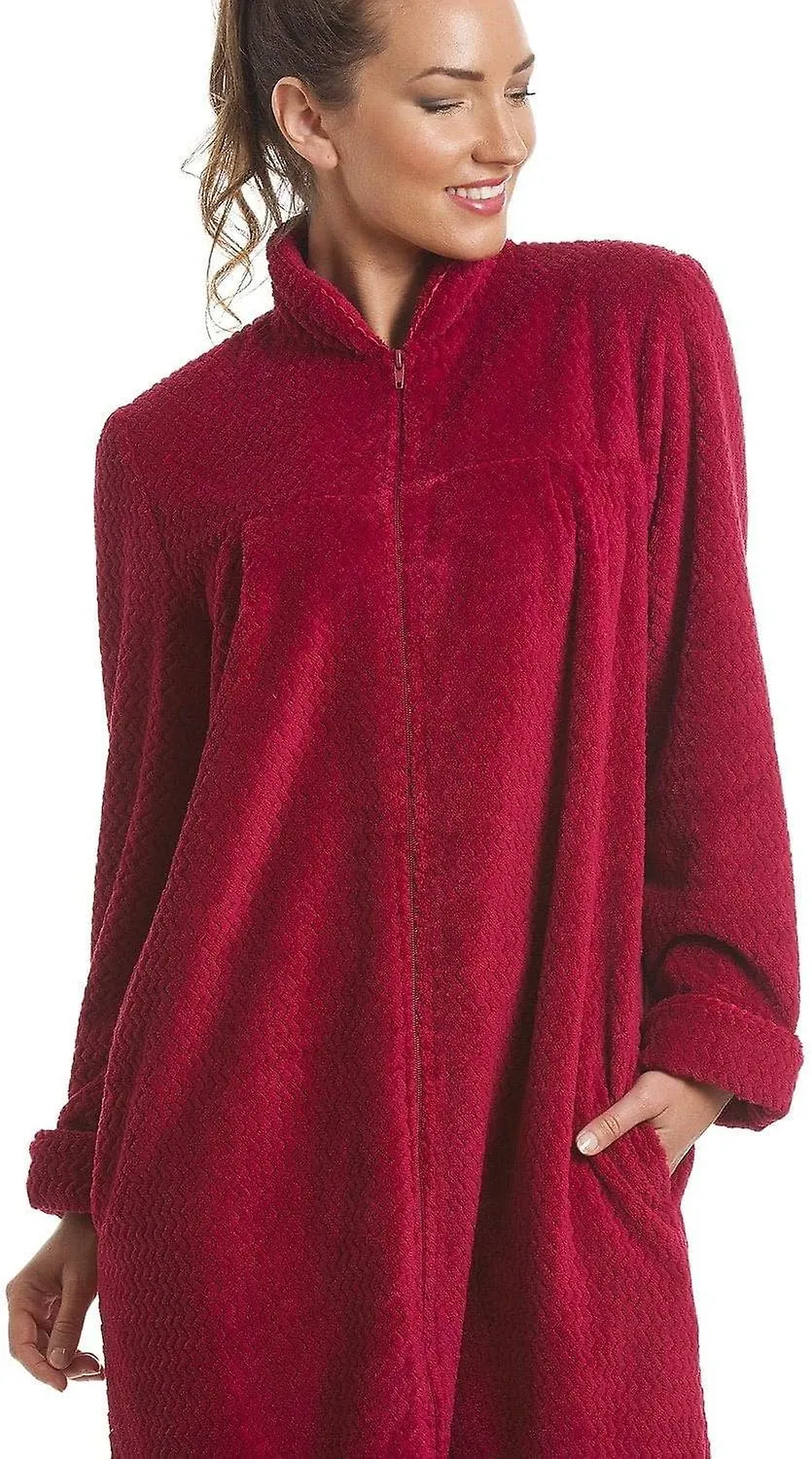Supersoft Bathrobe Ruby Red Zip Up Front Housecoat