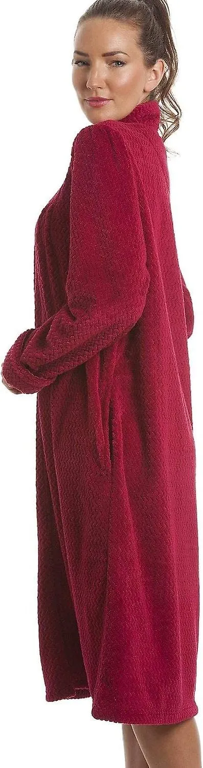 Supersoft Bathrobe Ruby Red Zip Up Front Housecoat