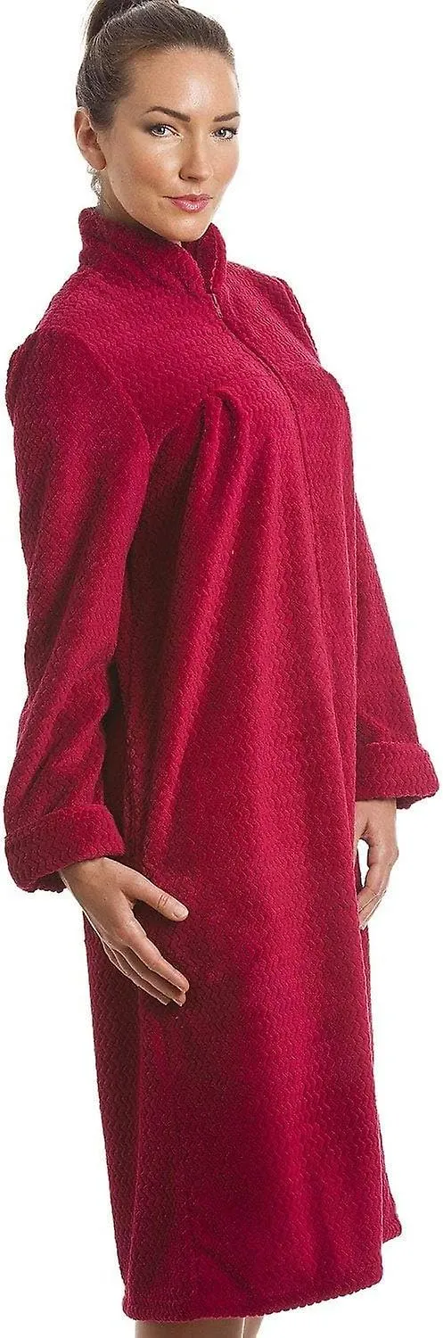 Supersoft Bathrobe Ruby Red Zip Up Front Housecoat