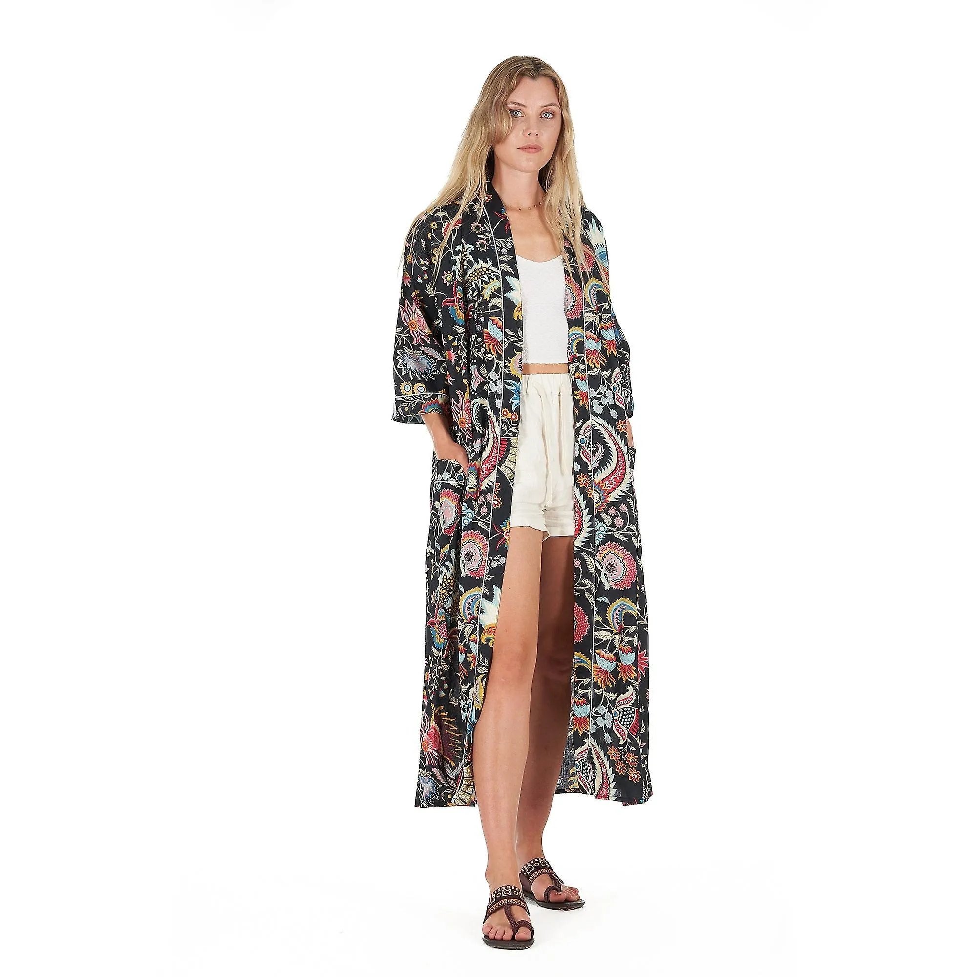 Twilight tropics'  cotton kimono robe for women