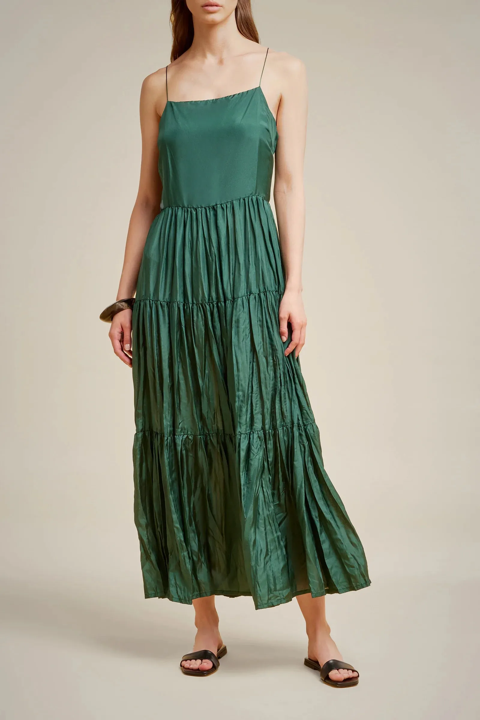 VESTIDO LARGO DE SEDA HABOTAI DE LIVIANA CONTI  GRIS