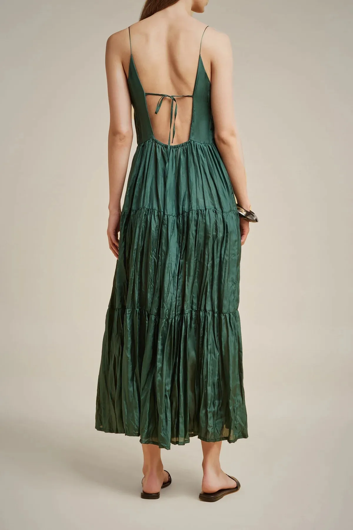 VESTIDO LARGO DE SEDA HABOTAI DE LIVIANA CONTI  GRIS