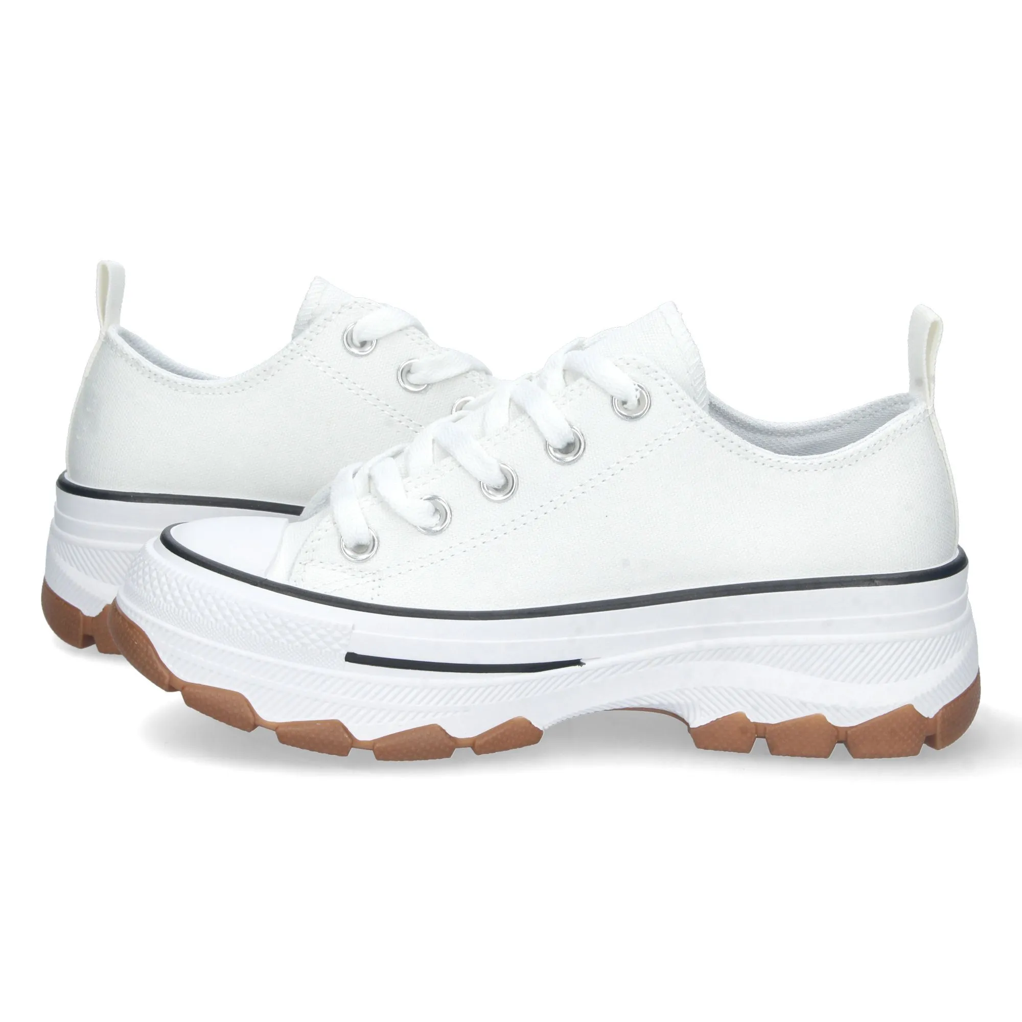 Zapatillas de lona estilo bamba suela plataforma mujer color blanco