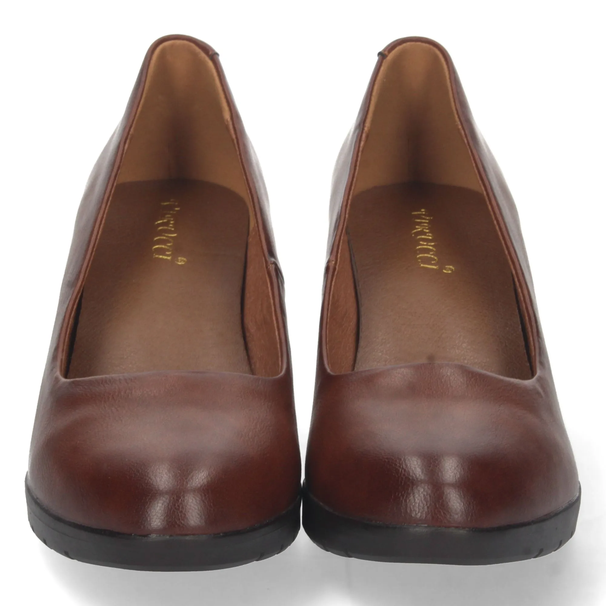 Zapatos marrones de tacon con punta redonda mujer