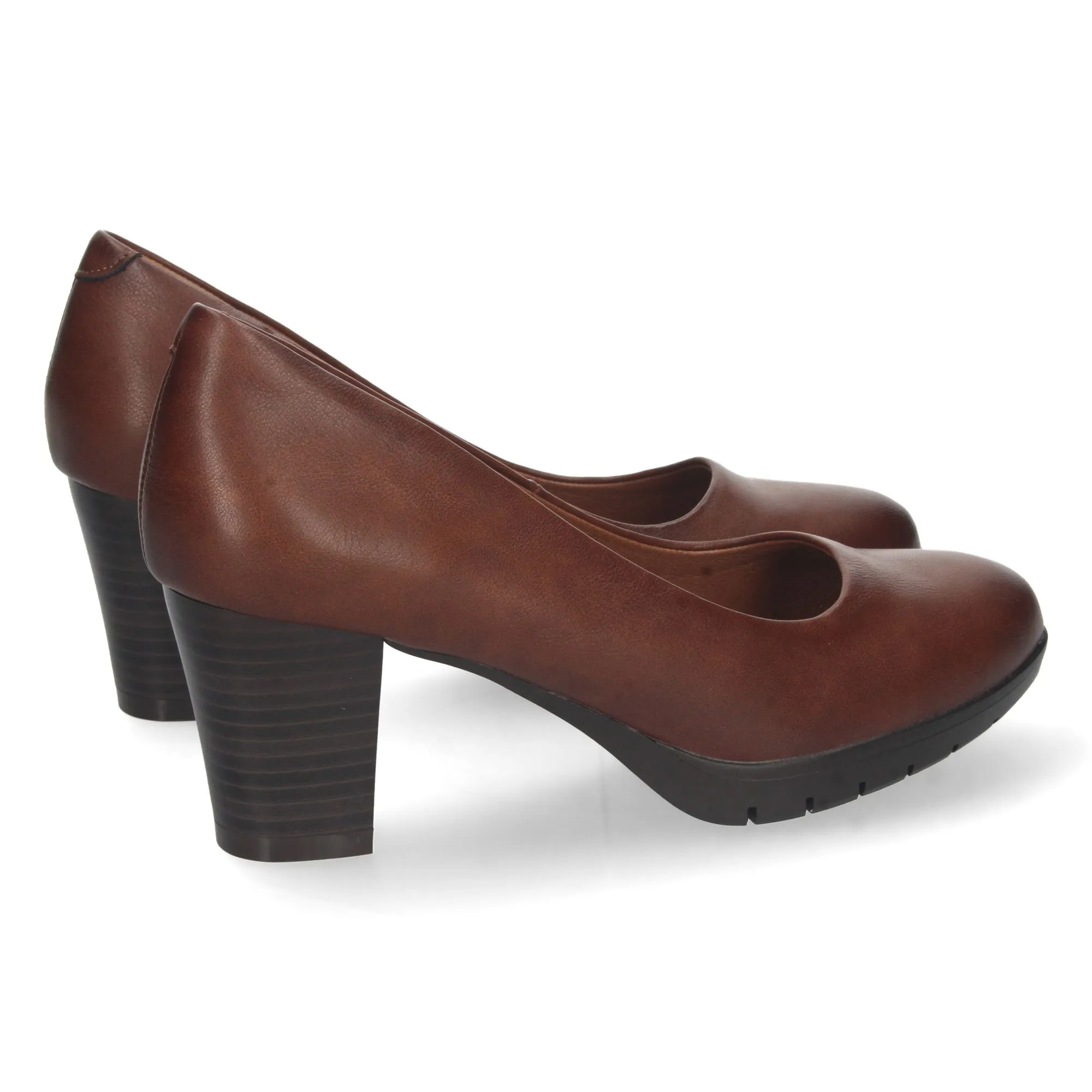 Zapatos marrones de tacon con punta redonda mujer